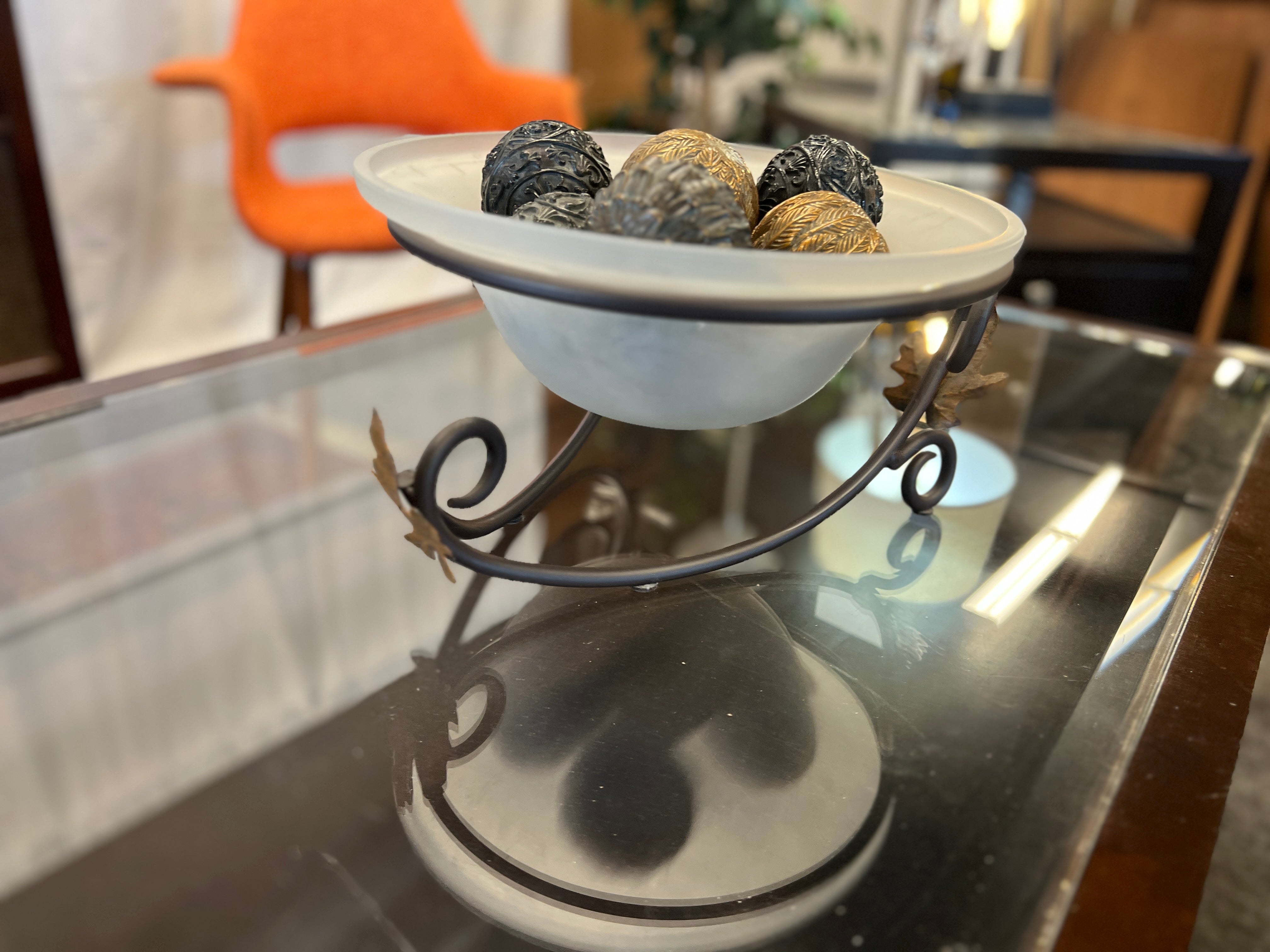 Frosted Glass Bowl With Decorative Balls