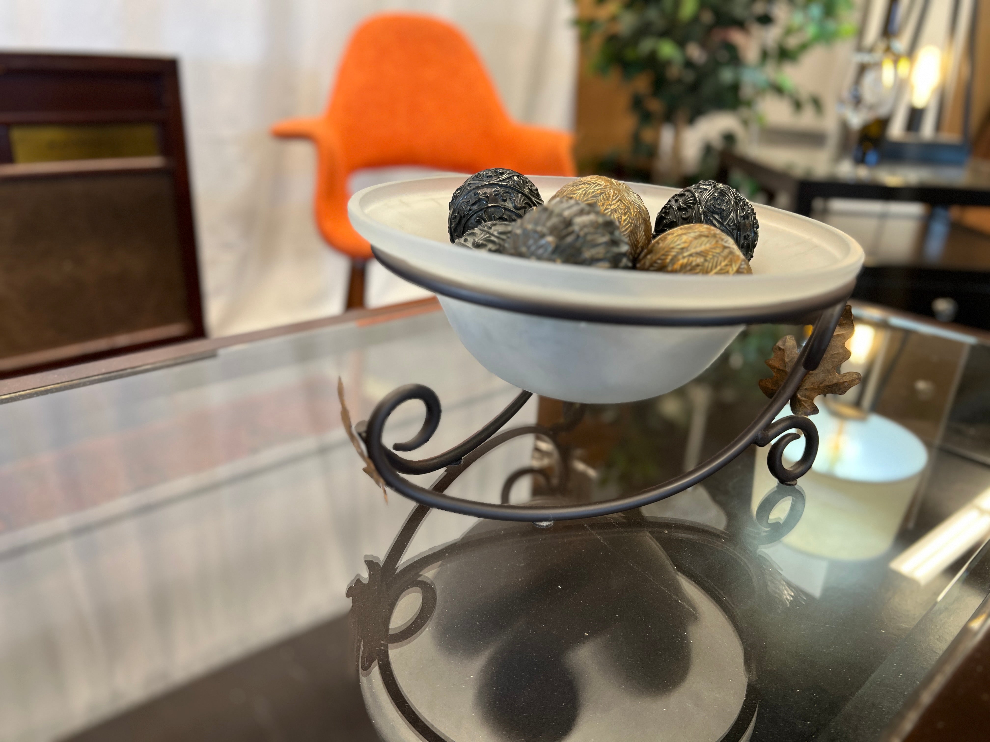 Frosted Glass Bowl With Decorative Balls