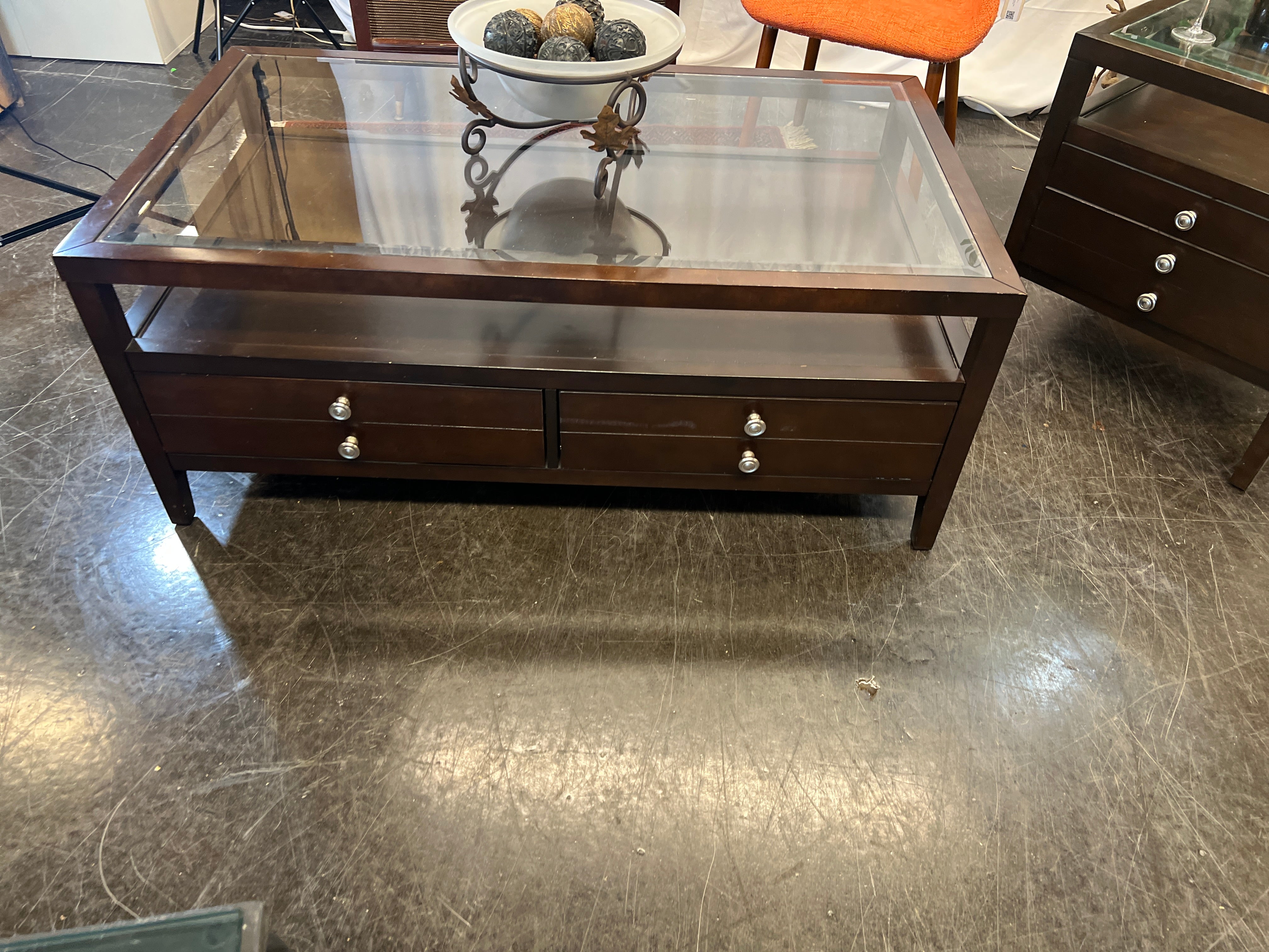 3 Drawer Glass top Coffee Table