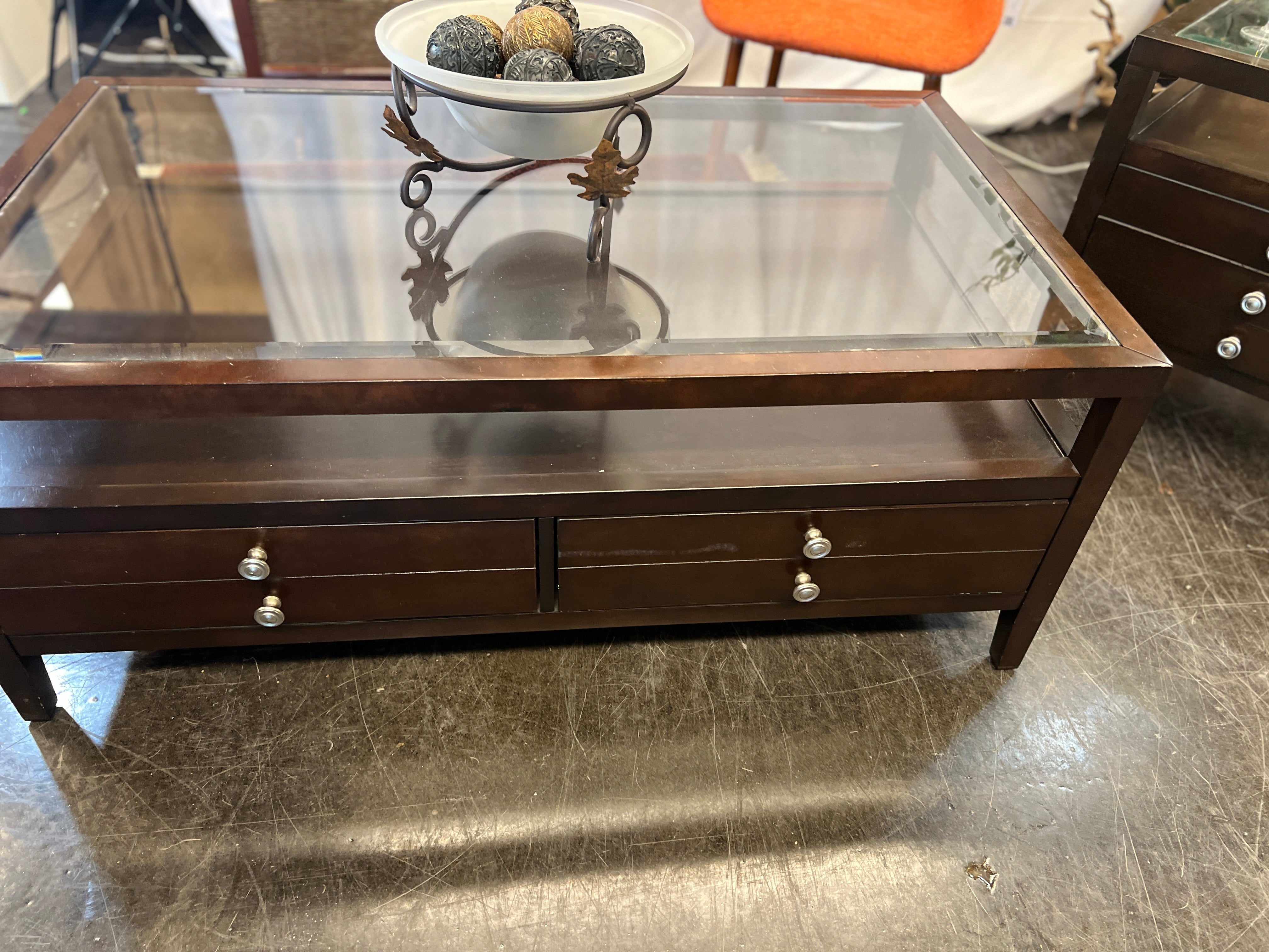 3 Drawer Glass top Coffee Table