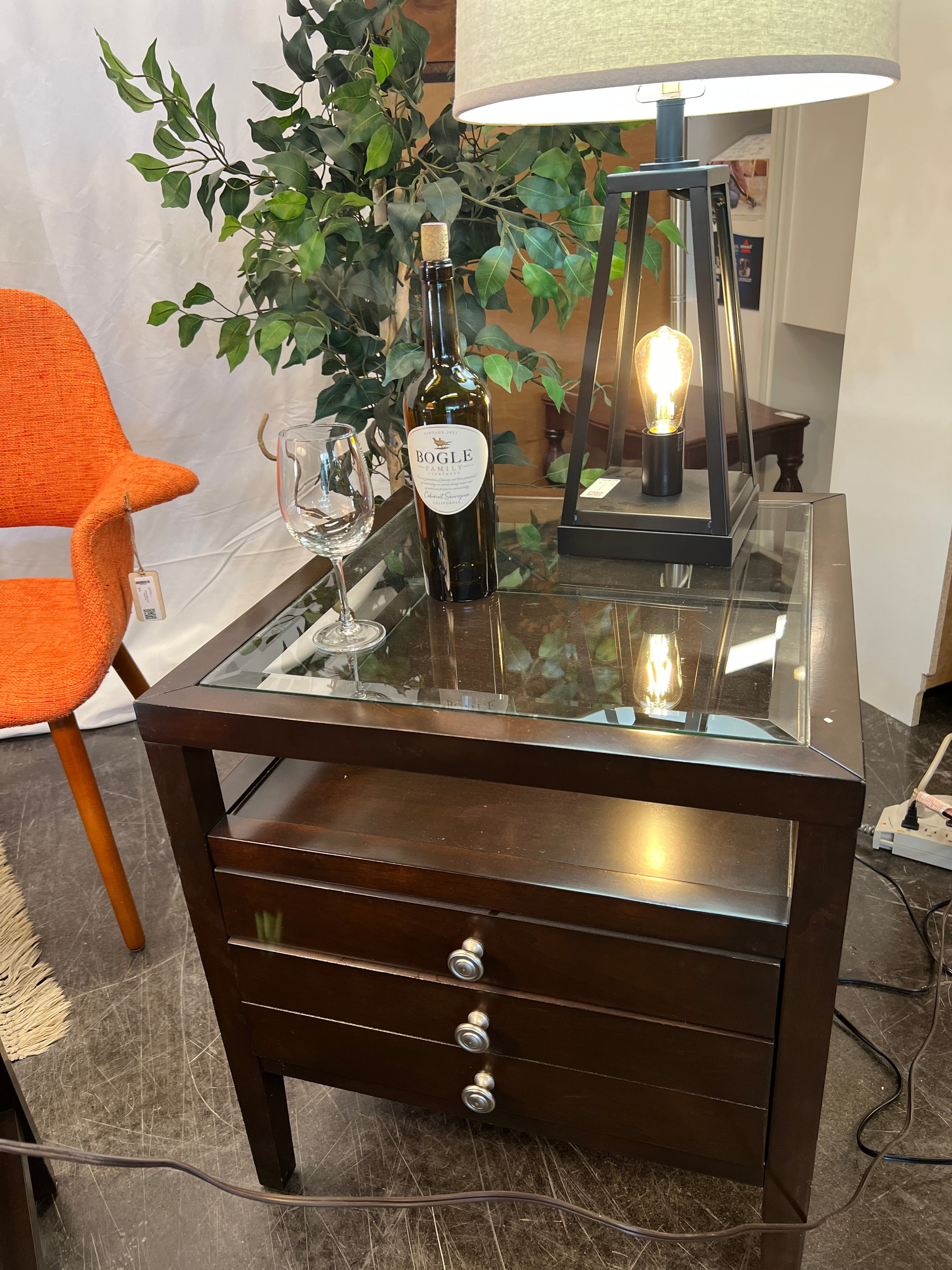 3 Drawer Glass top Accent Table