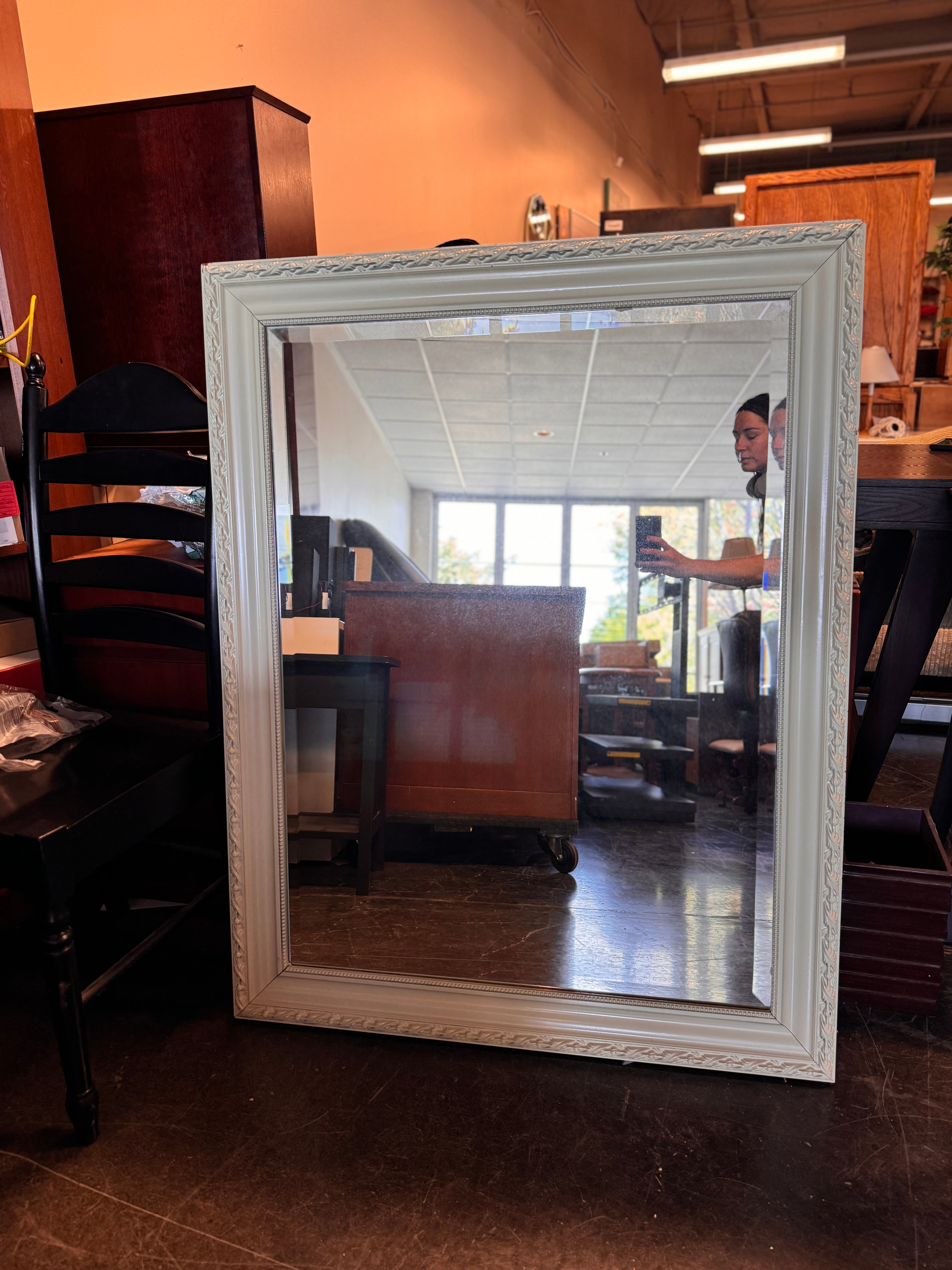 Mirror With White Frame Trim