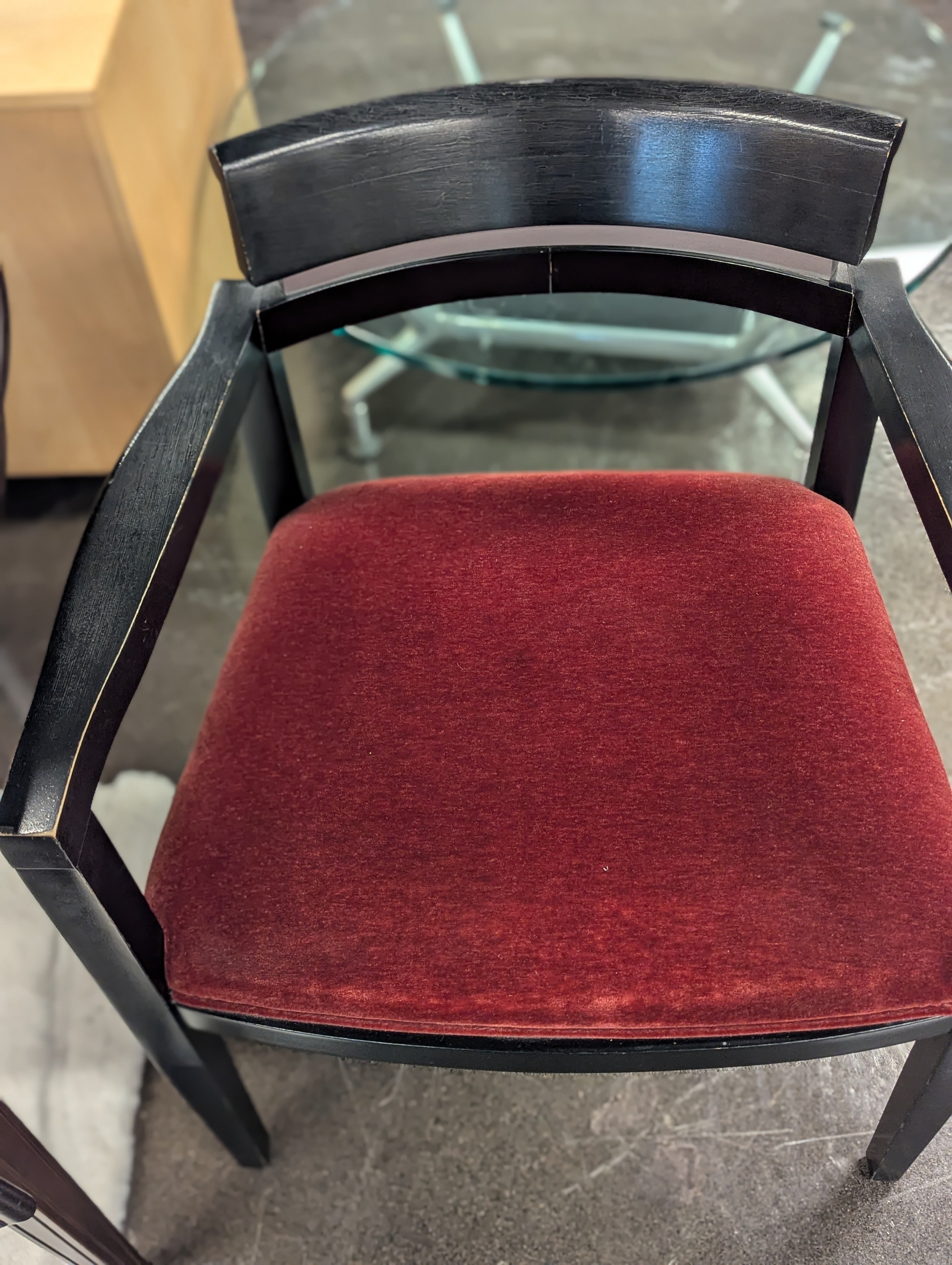 Red Wood and Cloth Dining Chair