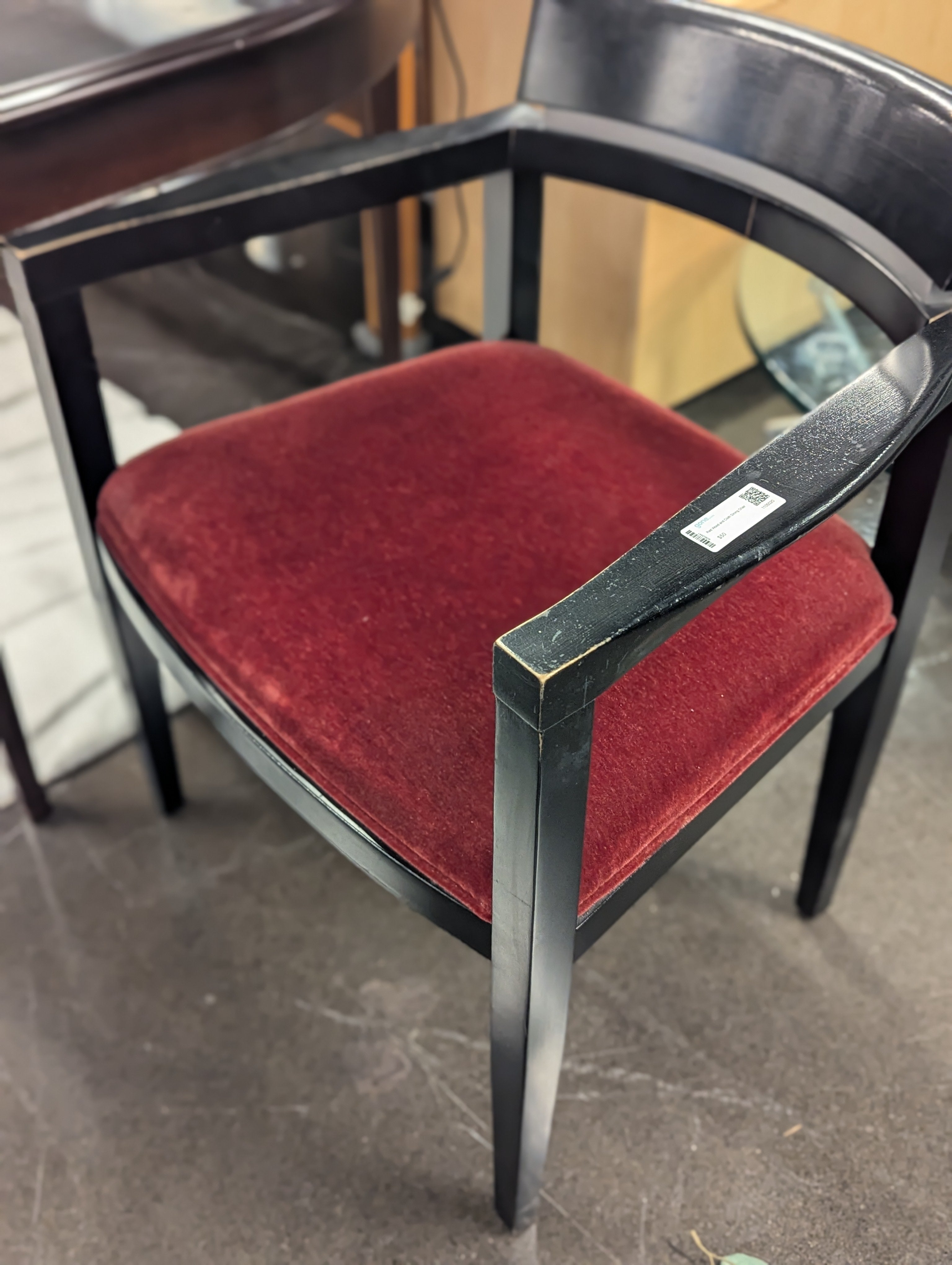 Red Wood and Cloth Dining Chair