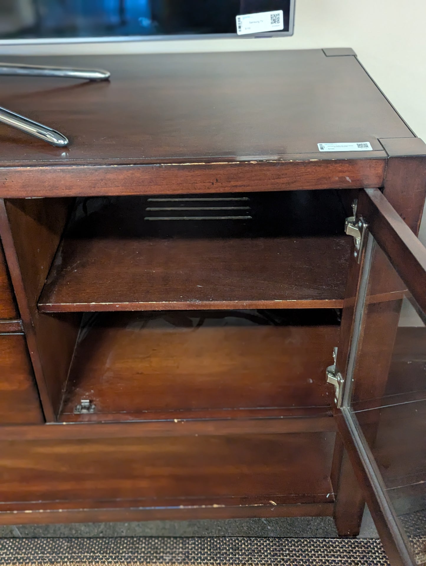 Mahogany Buffet with Glass Doors and Silver Accents