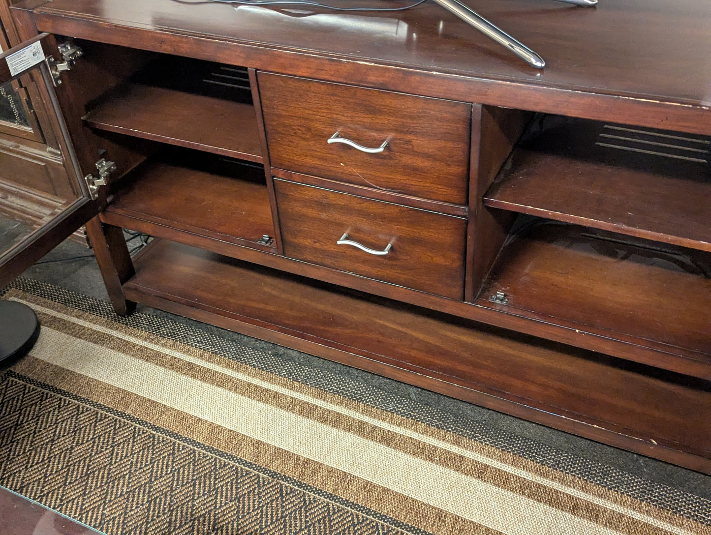 Mahogany Buffet with Glass Doors and Silver Accents