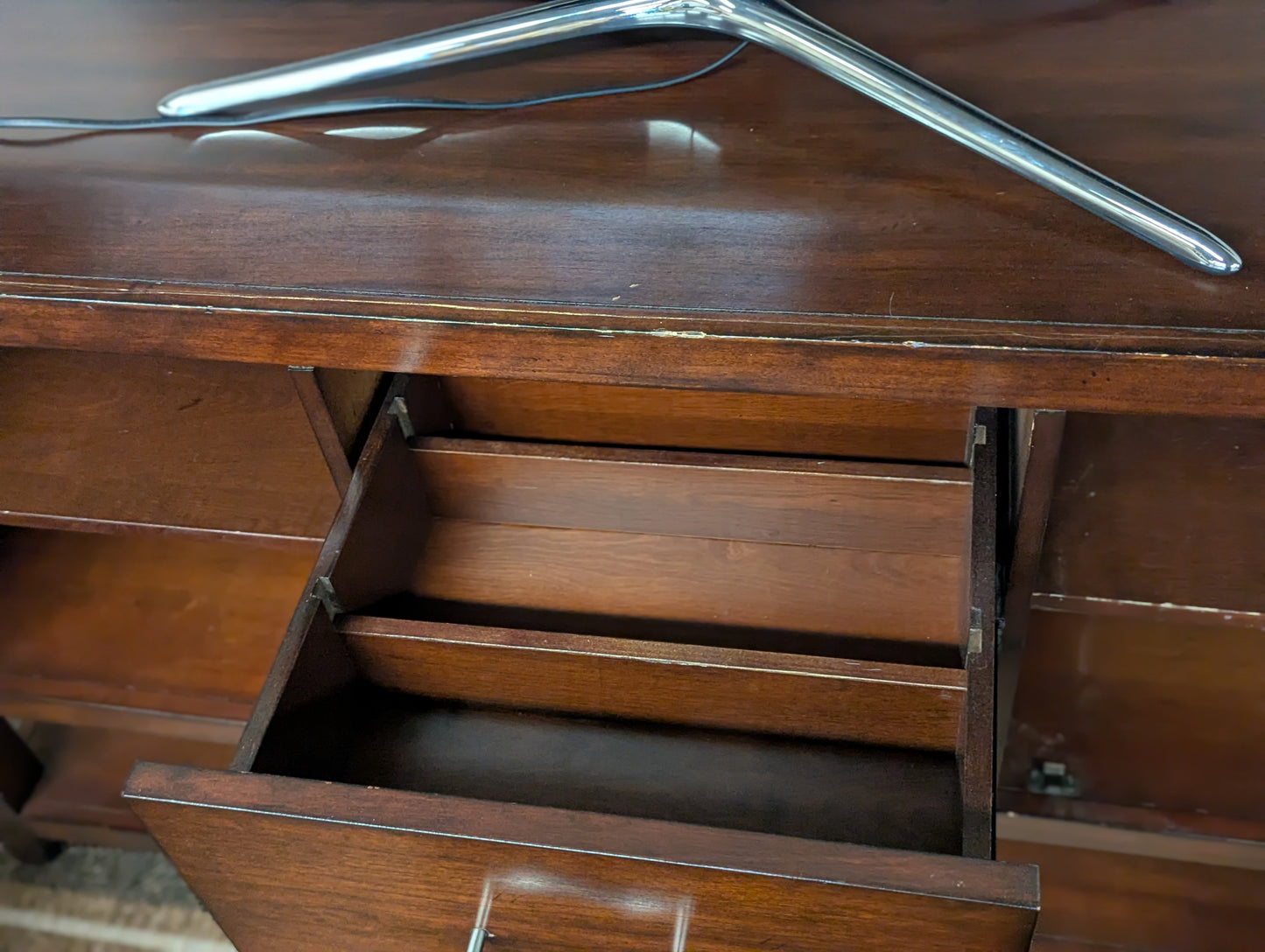 Mahogany Buffet with Glass Doors and Silver Accents