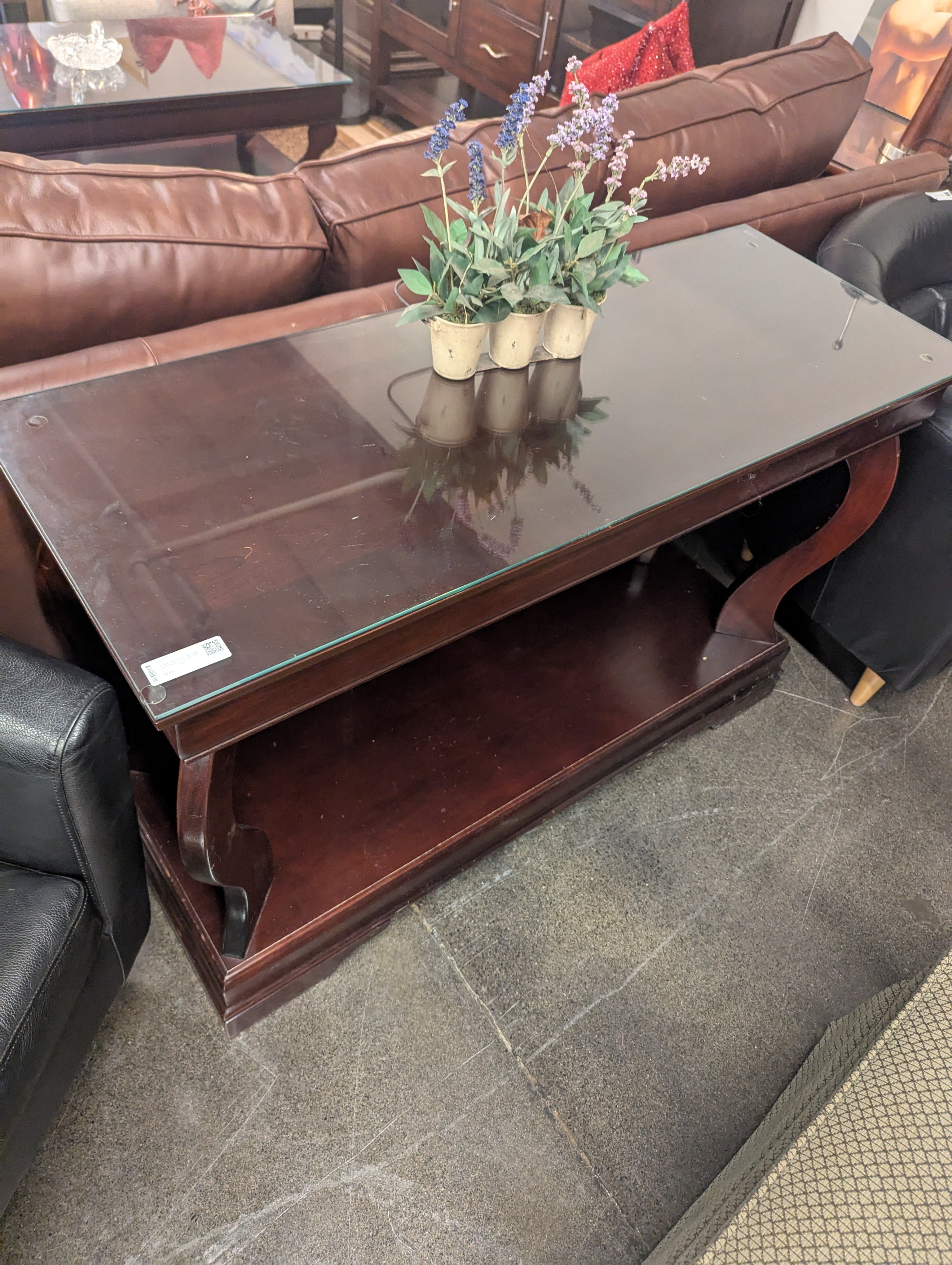 Cherrywood Accent Table with Glass Top