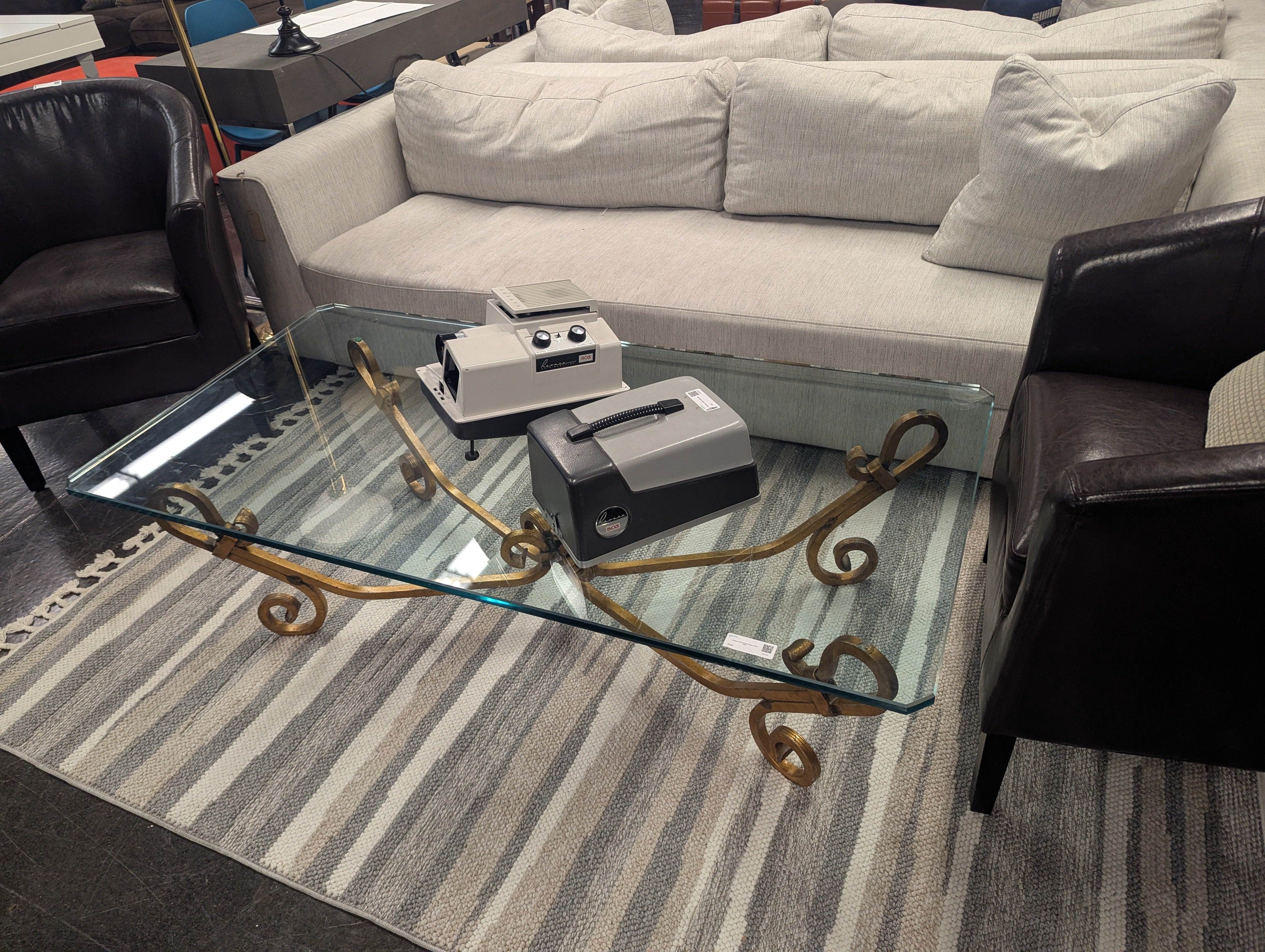 Designer Gold-Framed Glass Coffee Table