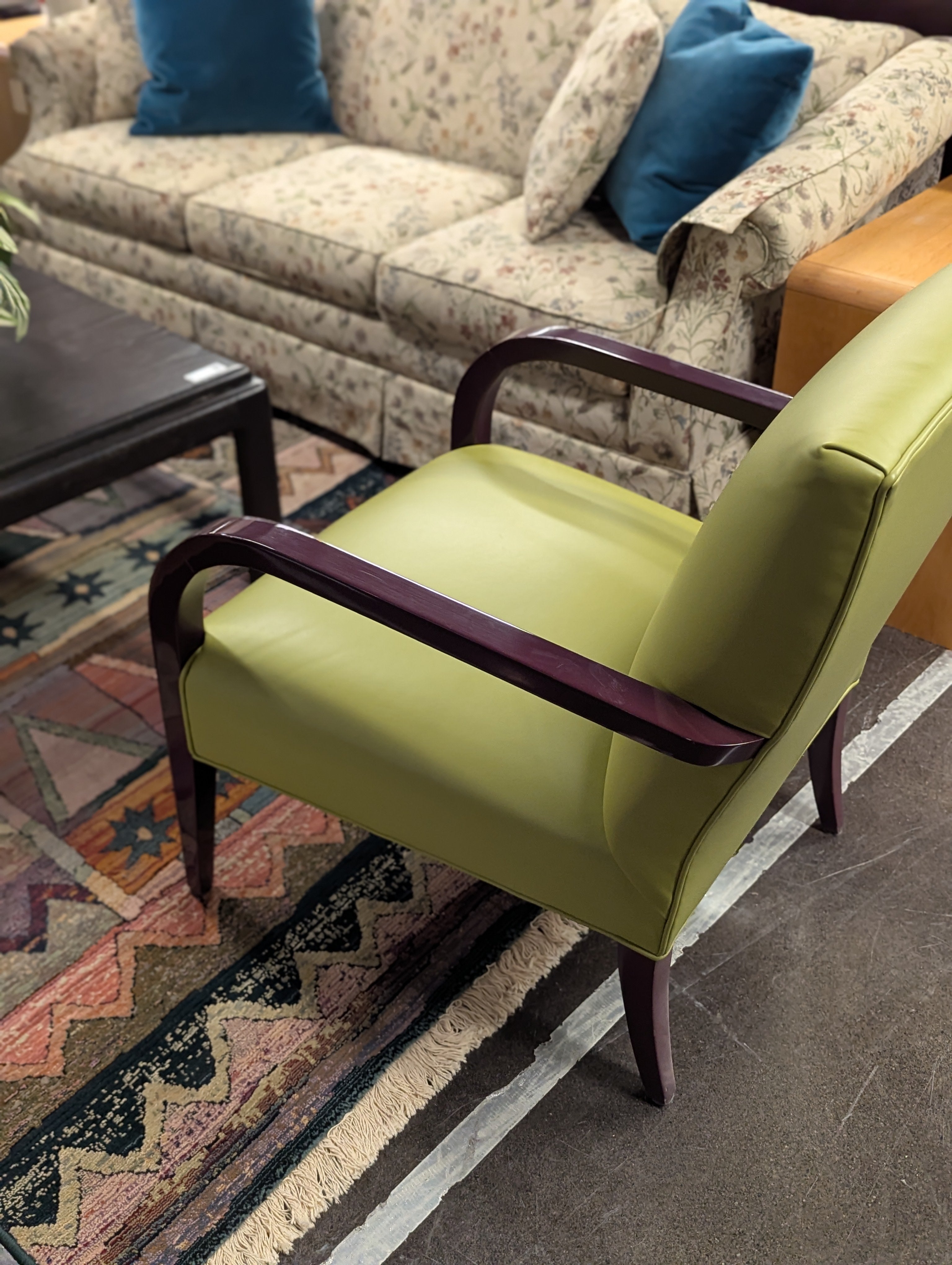 Swaim Green Leather Accent Chair