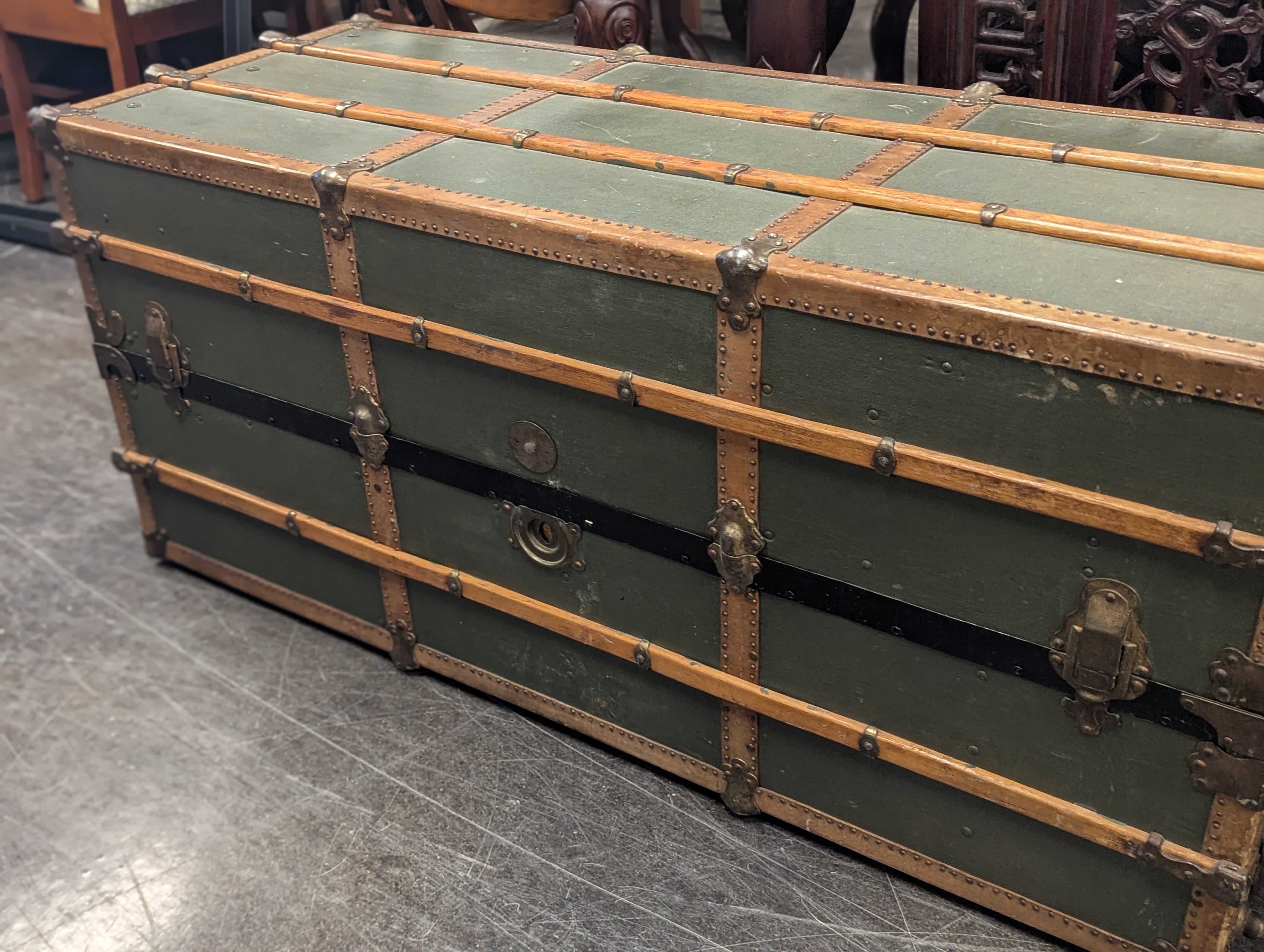 Olive Green and Wood Trim Meek Trunk