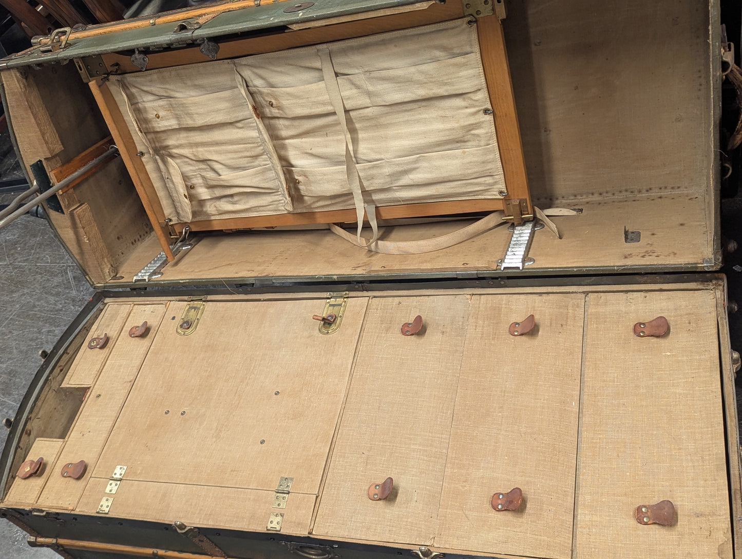 Olive Green and Wood Trim Meek Trunk