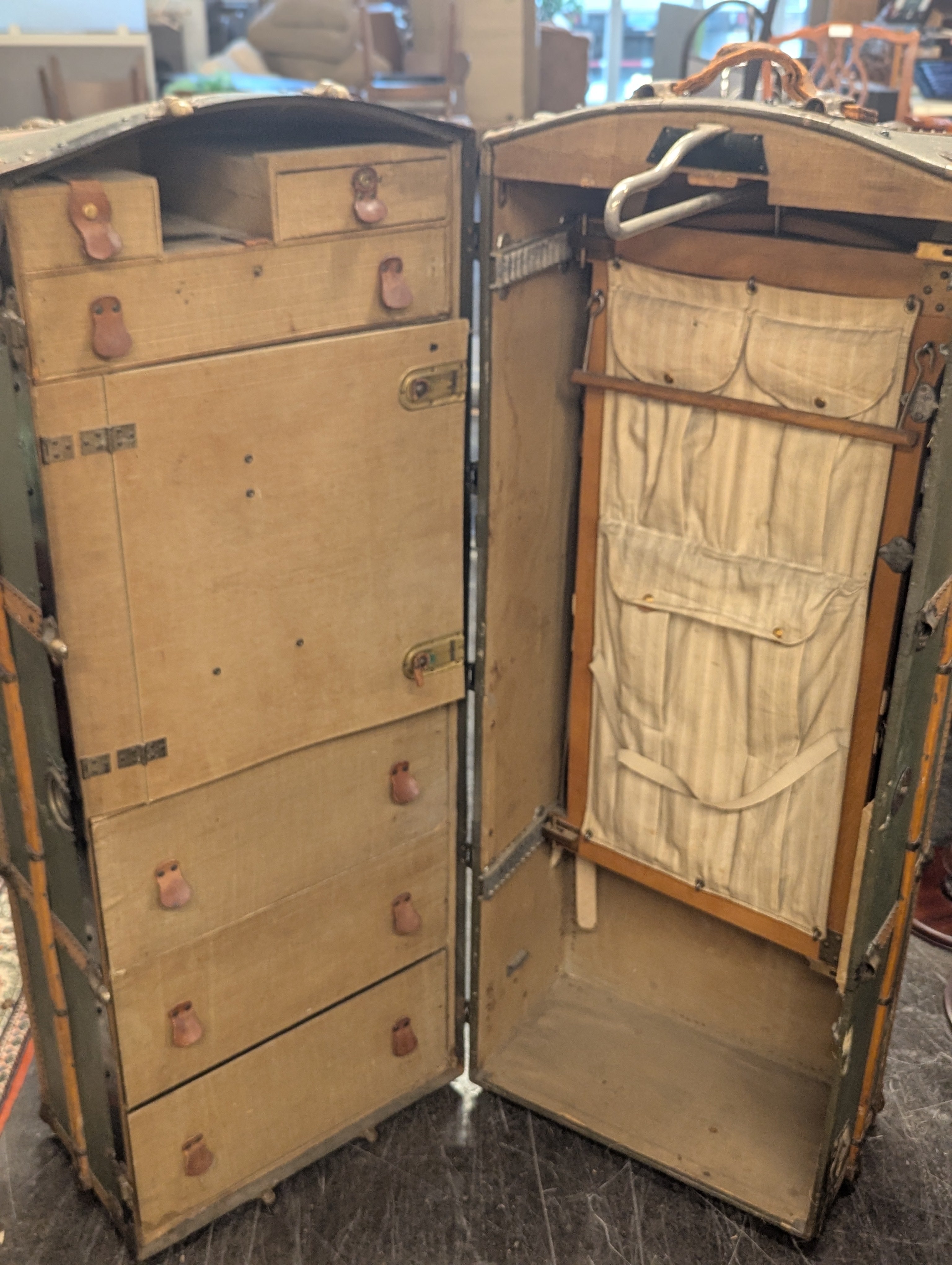 Olive Green and Wood Trim Meek Trunk