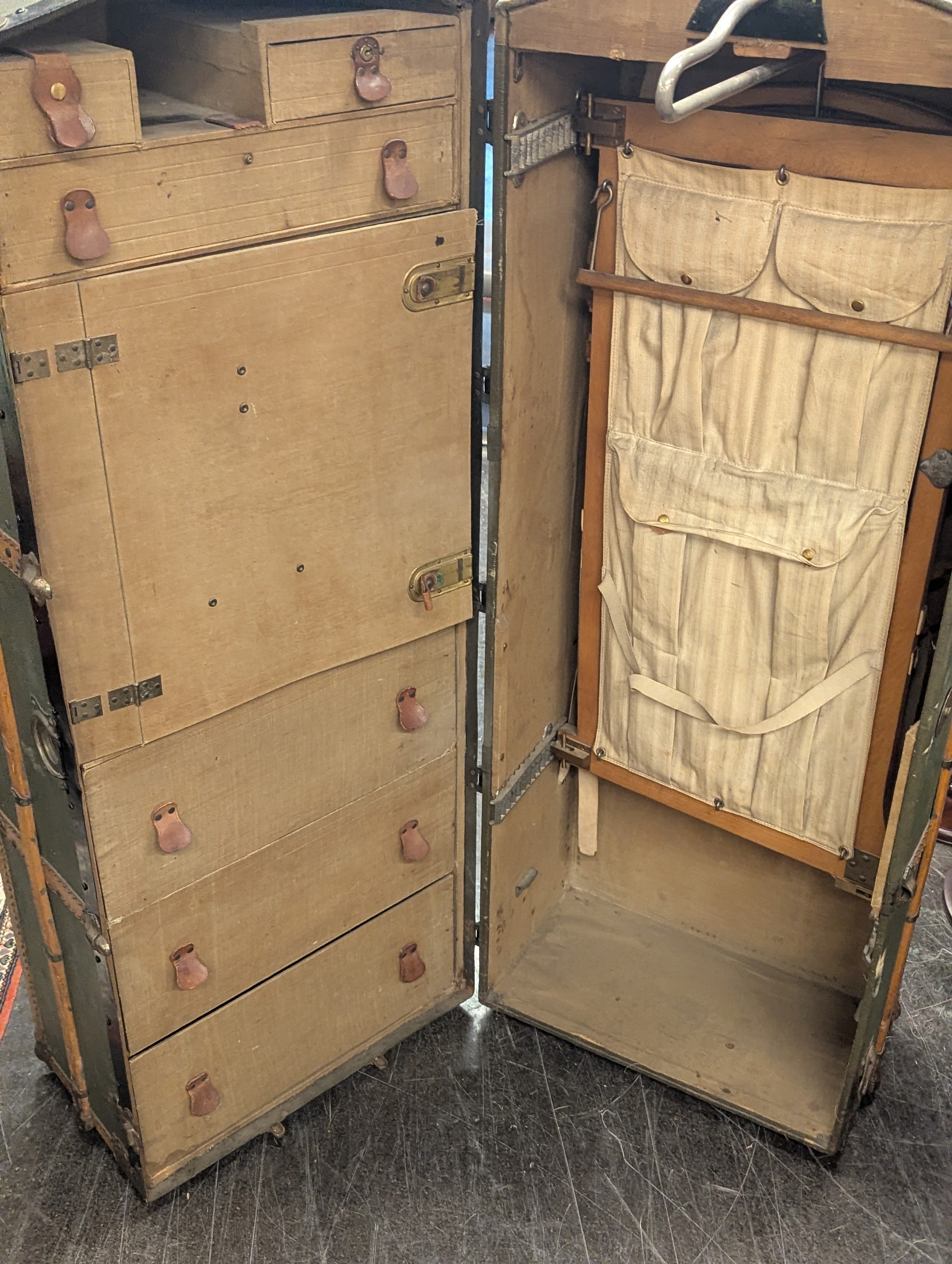 Olive Green and Wood Trim Meek Trunk