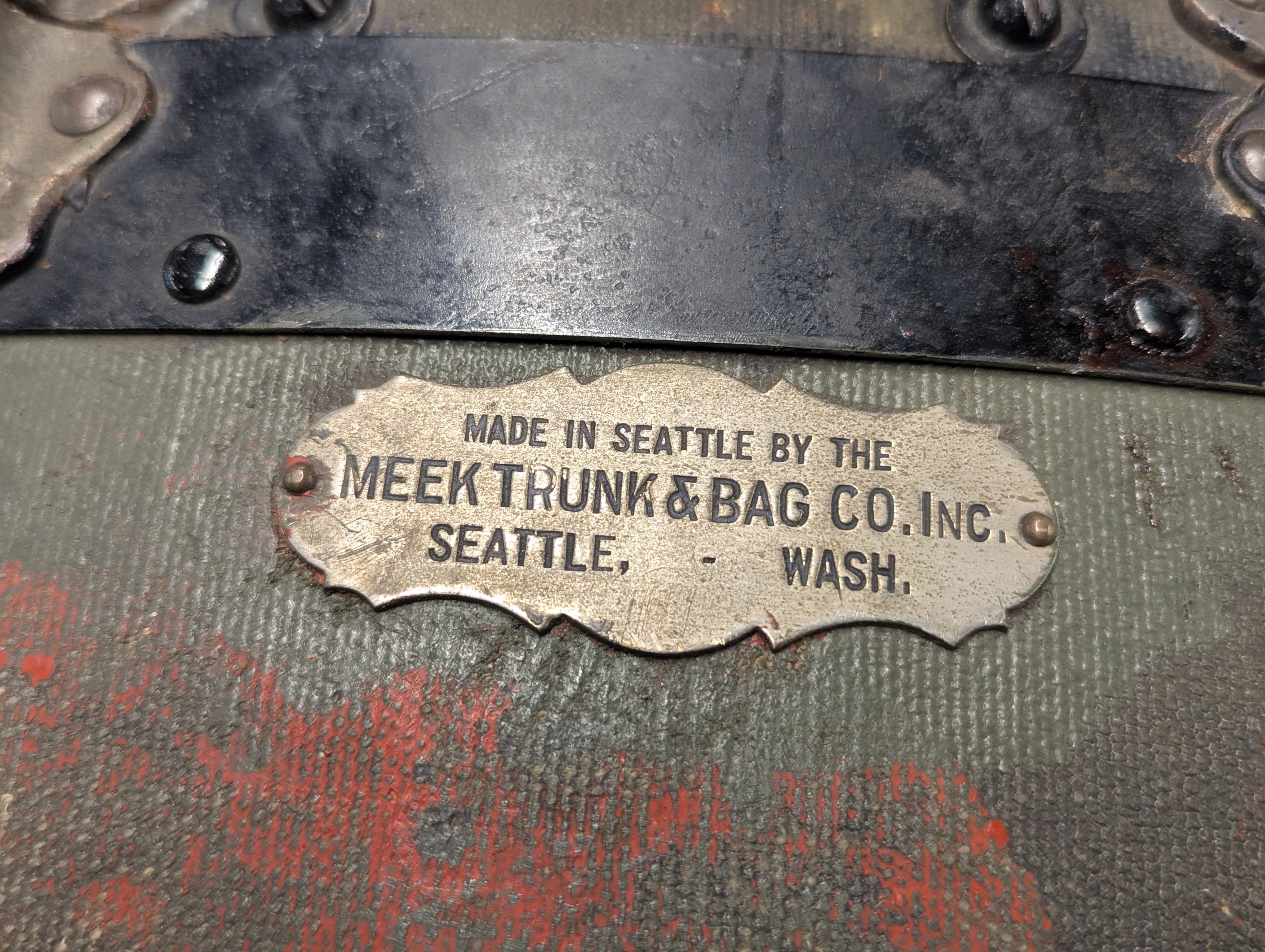 Olive Green and Wood Trim Meek Trunk