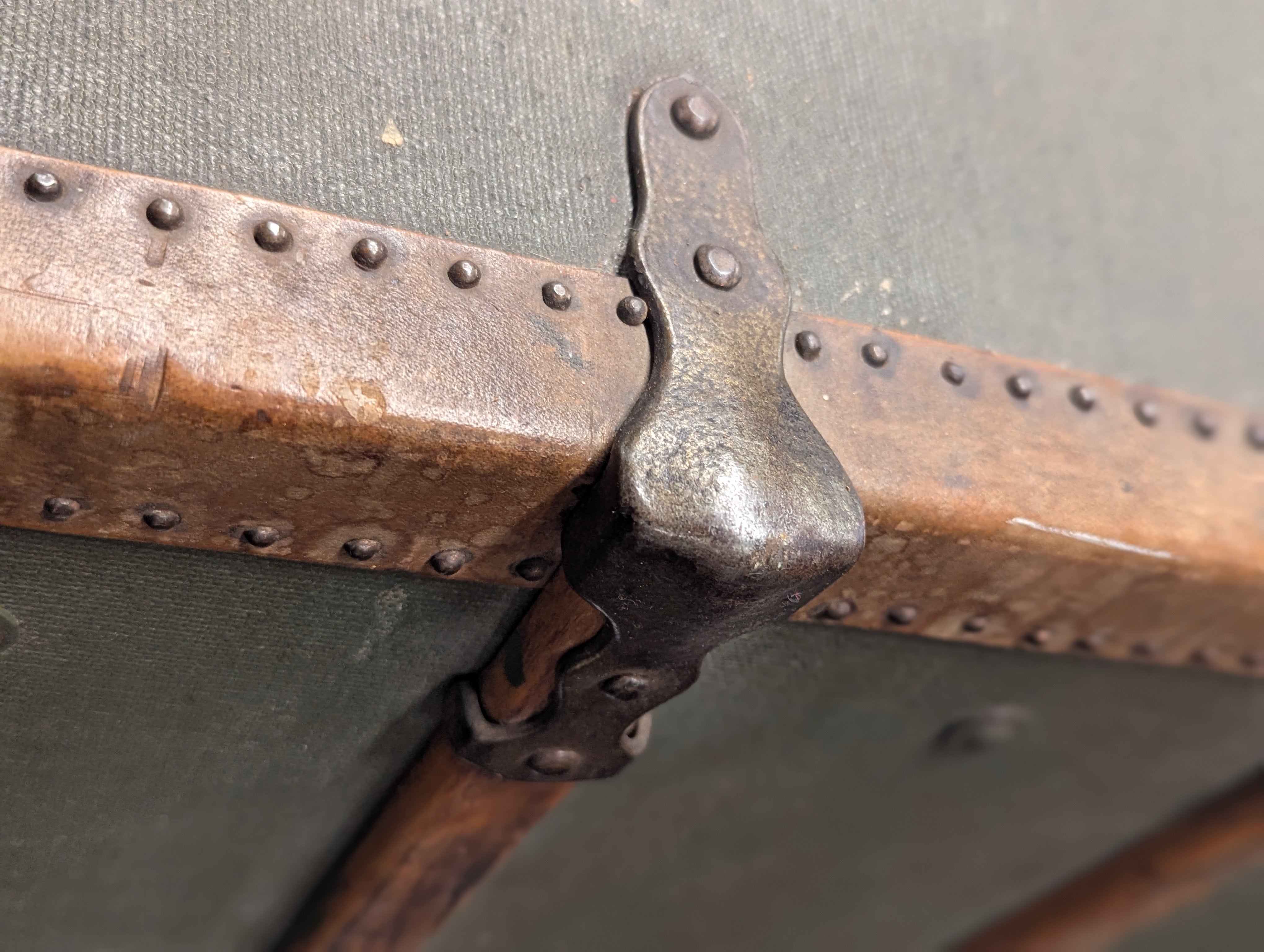 Olive Green and Wood Trim Meek Trunk