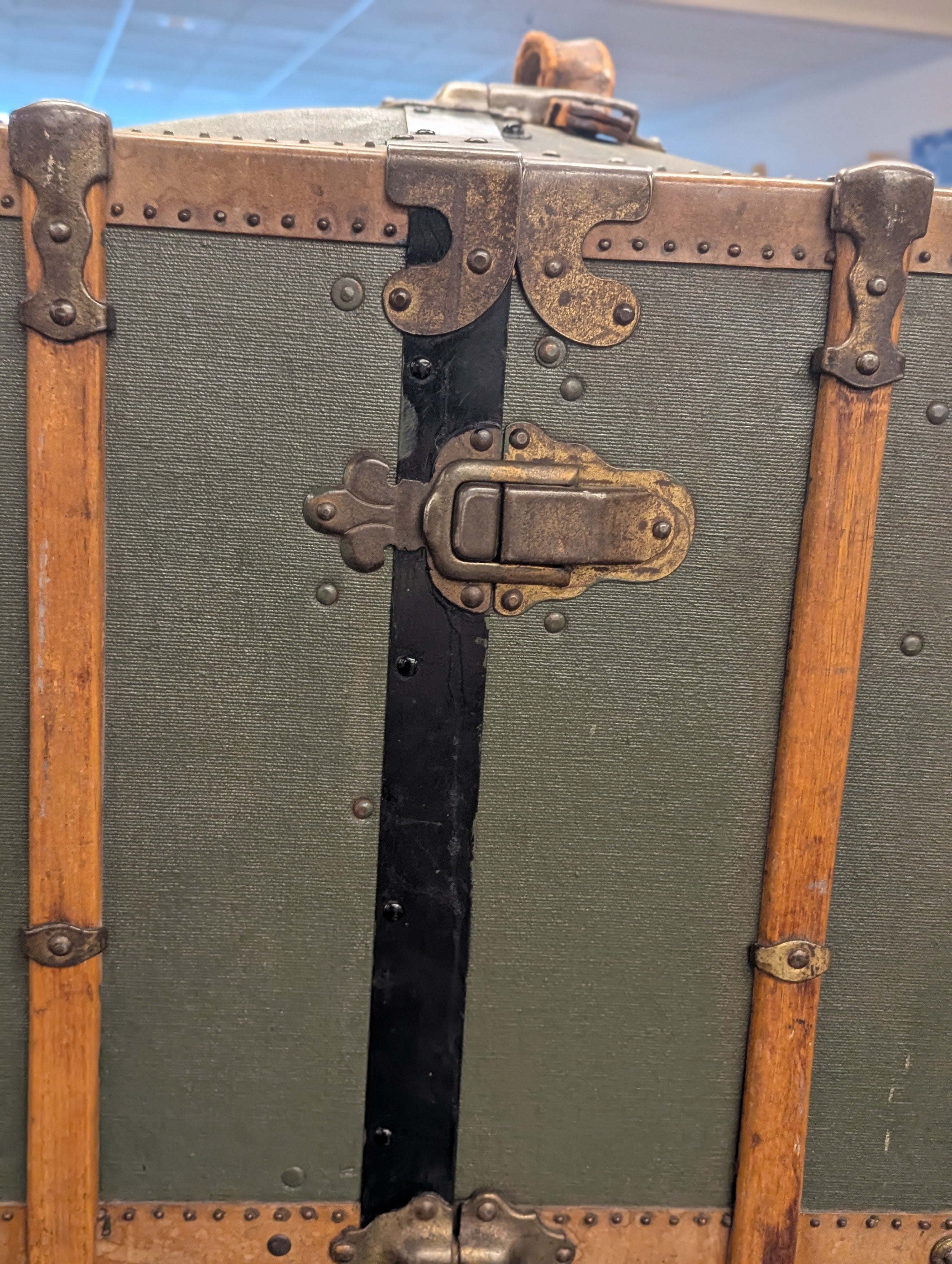 Olive Green and Wood Trim Meek Trunk