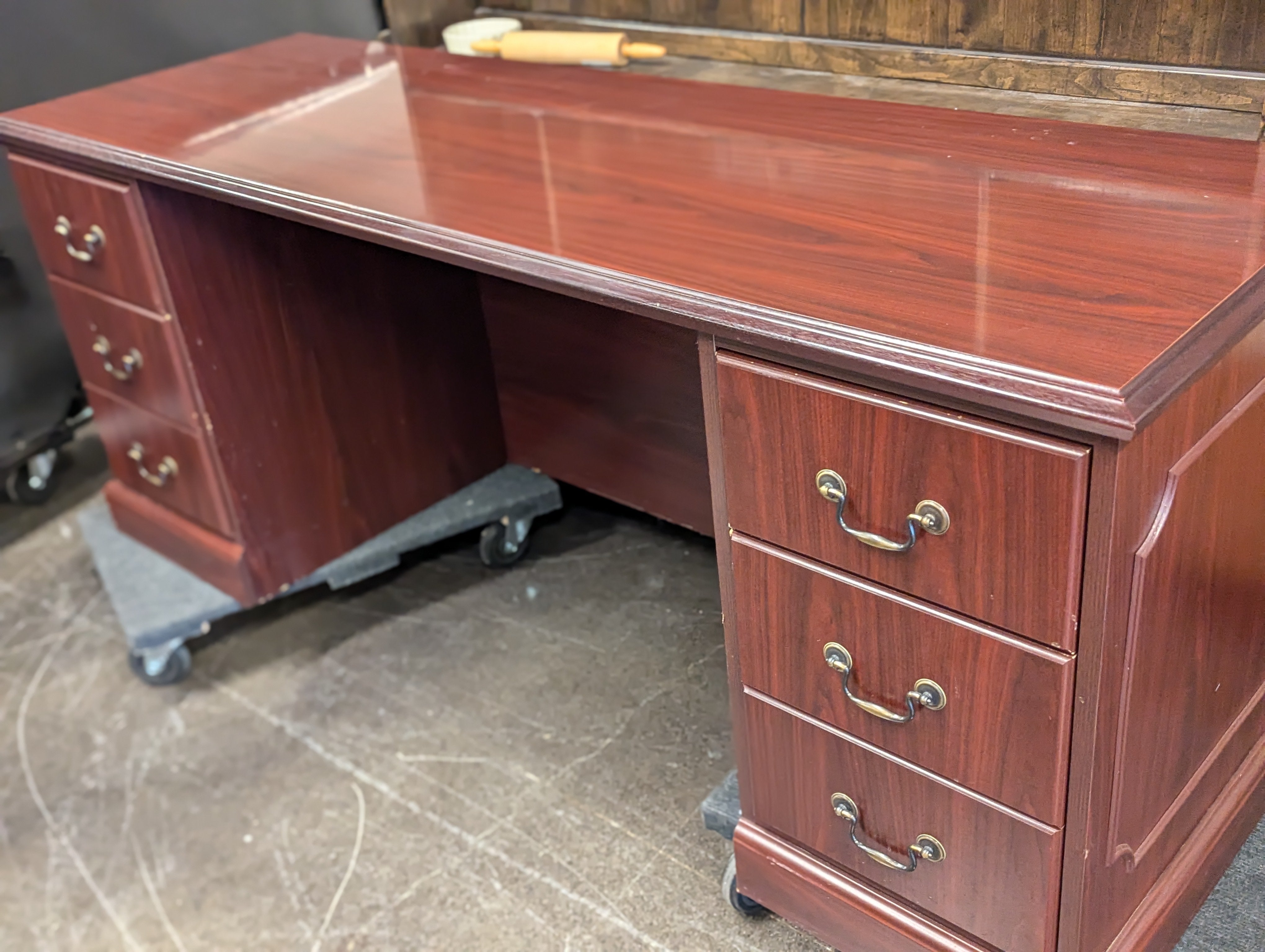 Cherrywood Hekman Desk With Brass Pulls