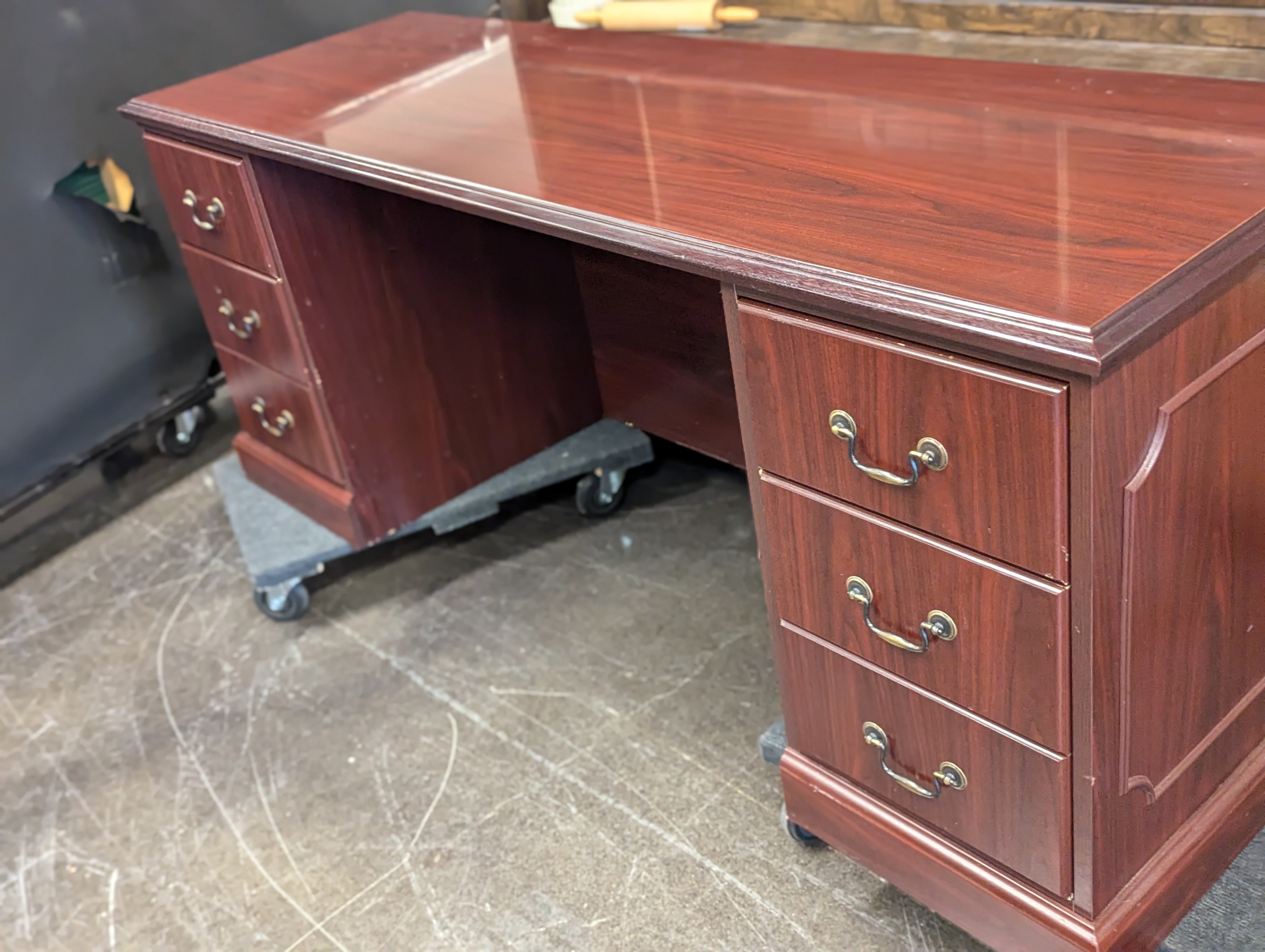 Cherrywood Hekman Desk With Brass Pulls