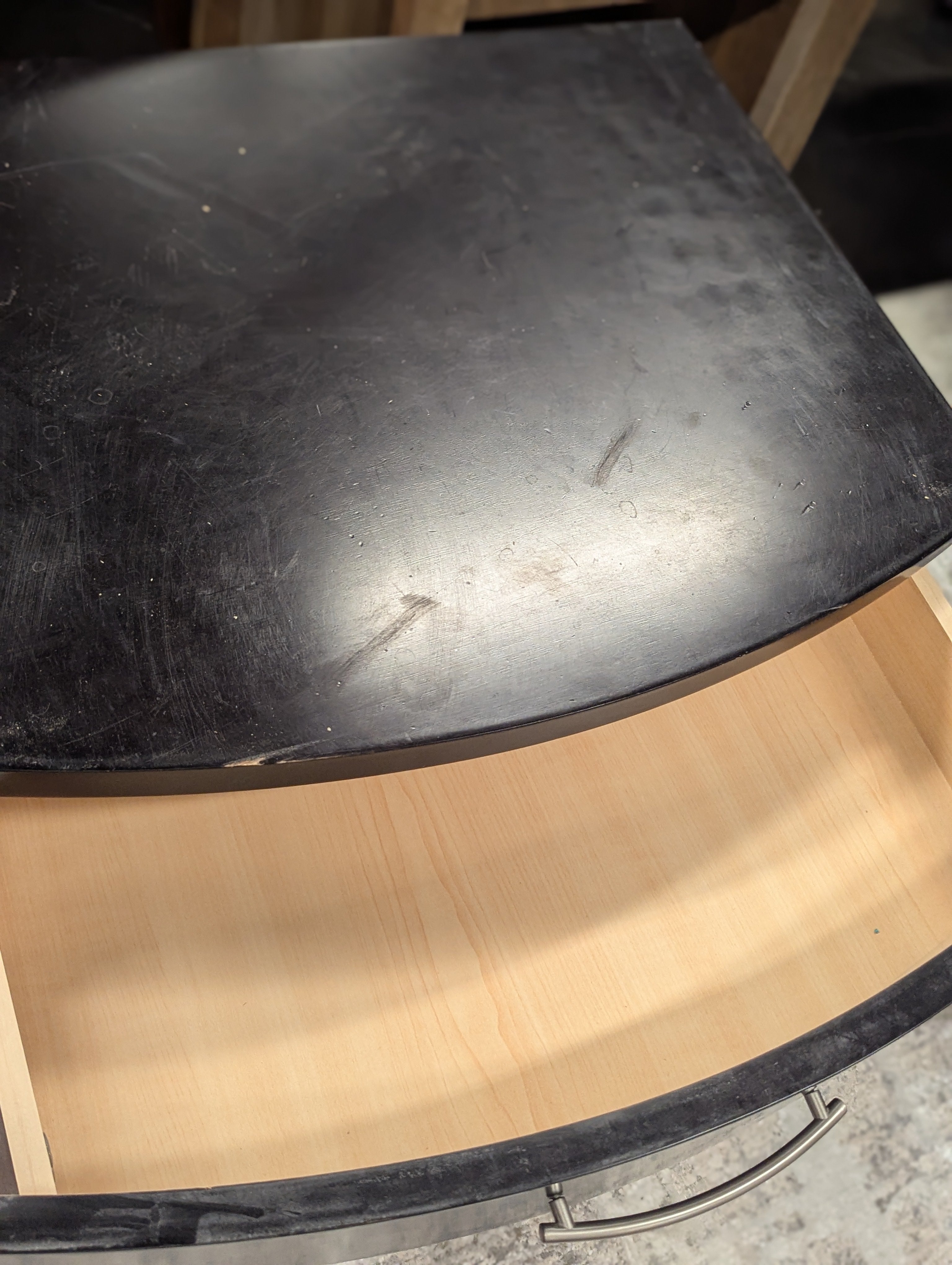 Curved Ebony Nightstand With SIlver Pulls