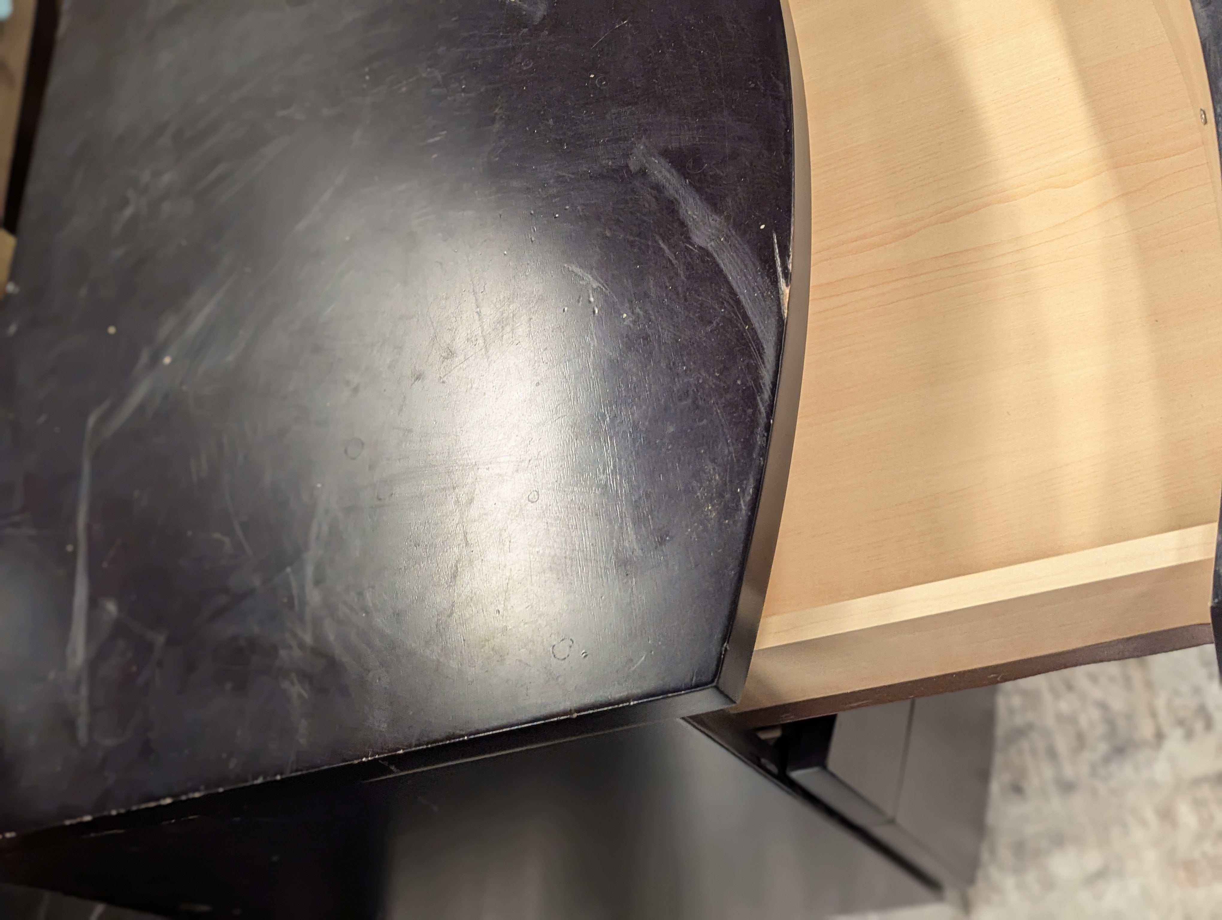 Curved Ebony Nightstand With SIlver Pulls