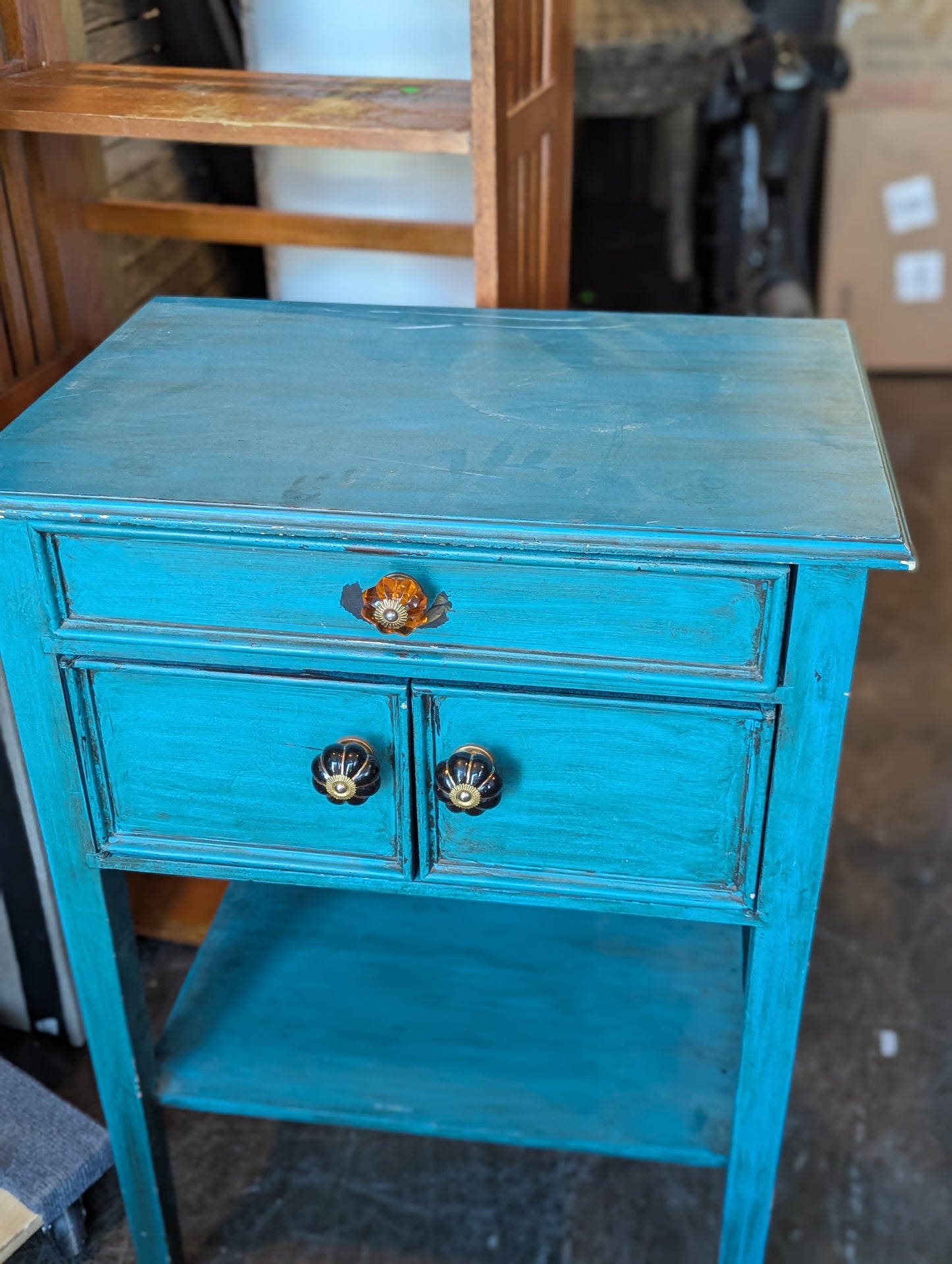 Turquoise Entry Table with Glass Knobs