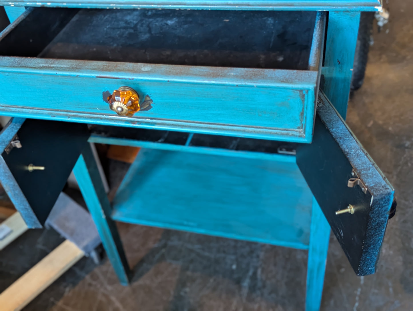 Turquoise Entry Table with Glass Knobs