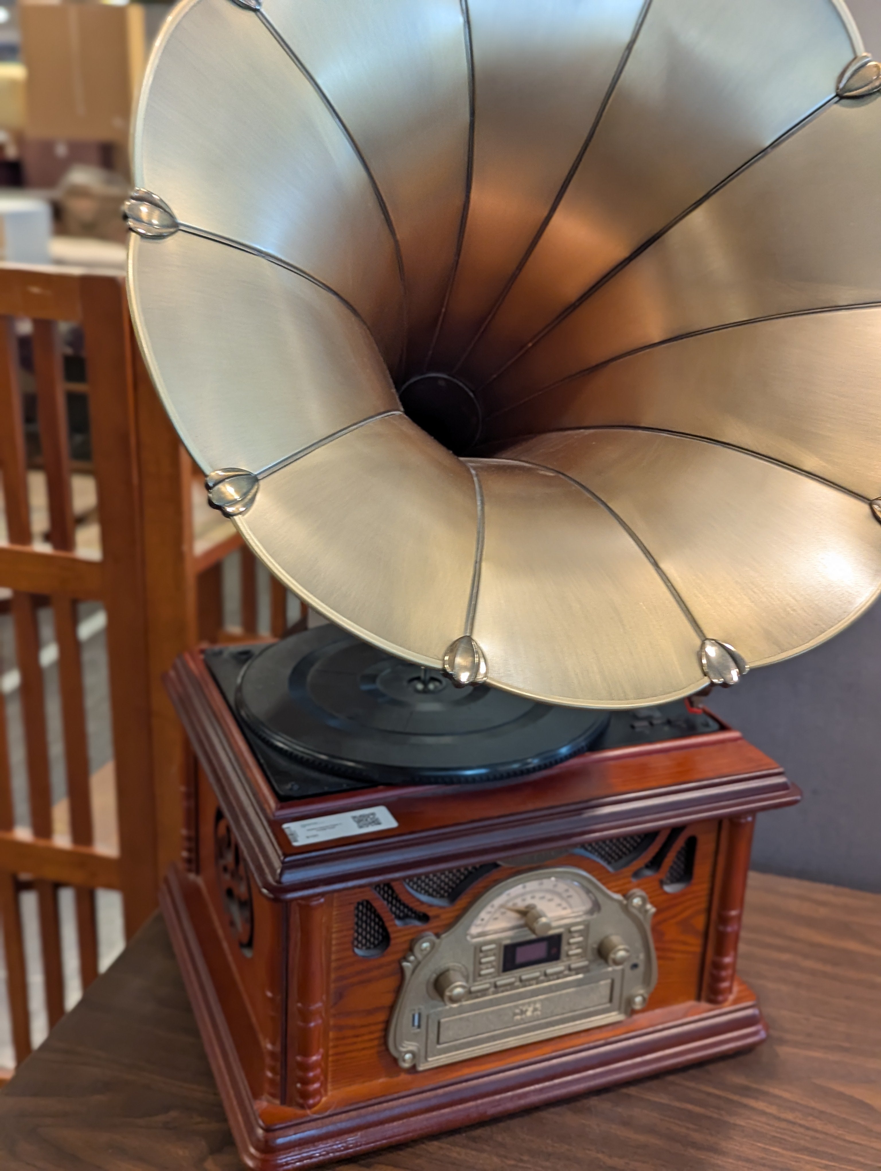 Modern Record Player in Vintage Victrola Style