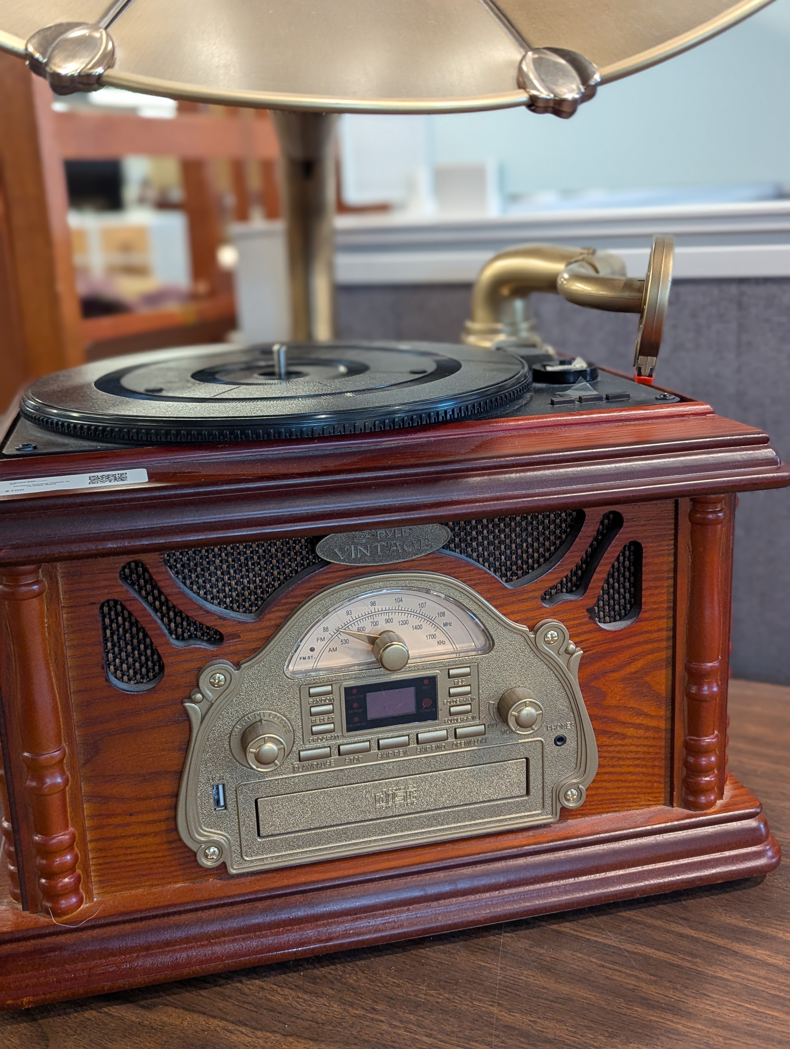 Modern Record Player in Vintage Victrola Style