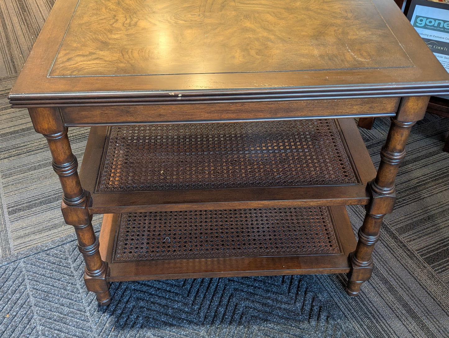 Ethan Allen Walnut And Rattan Side Table