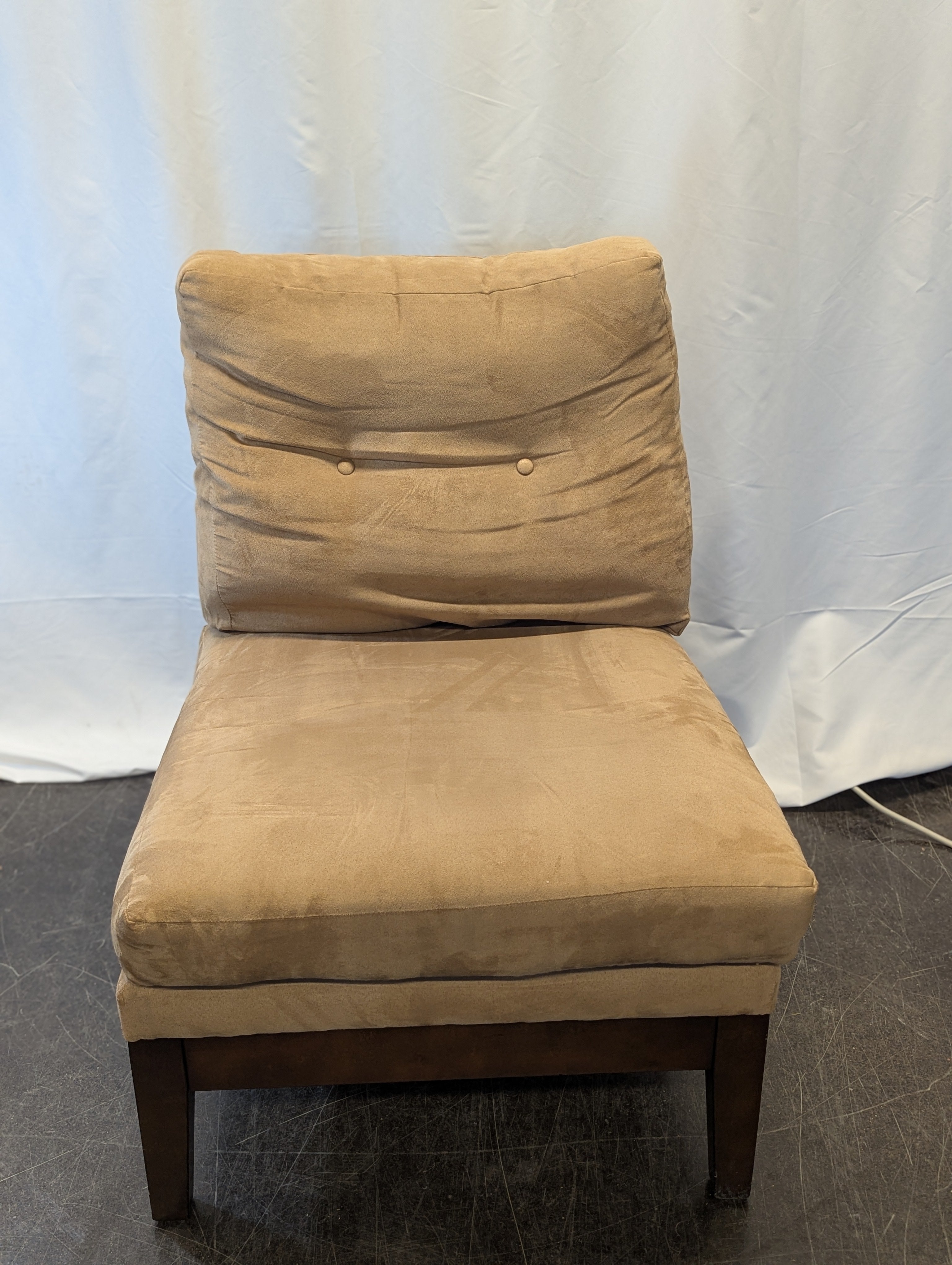 Beige and Wood Microfiber Accent Chair