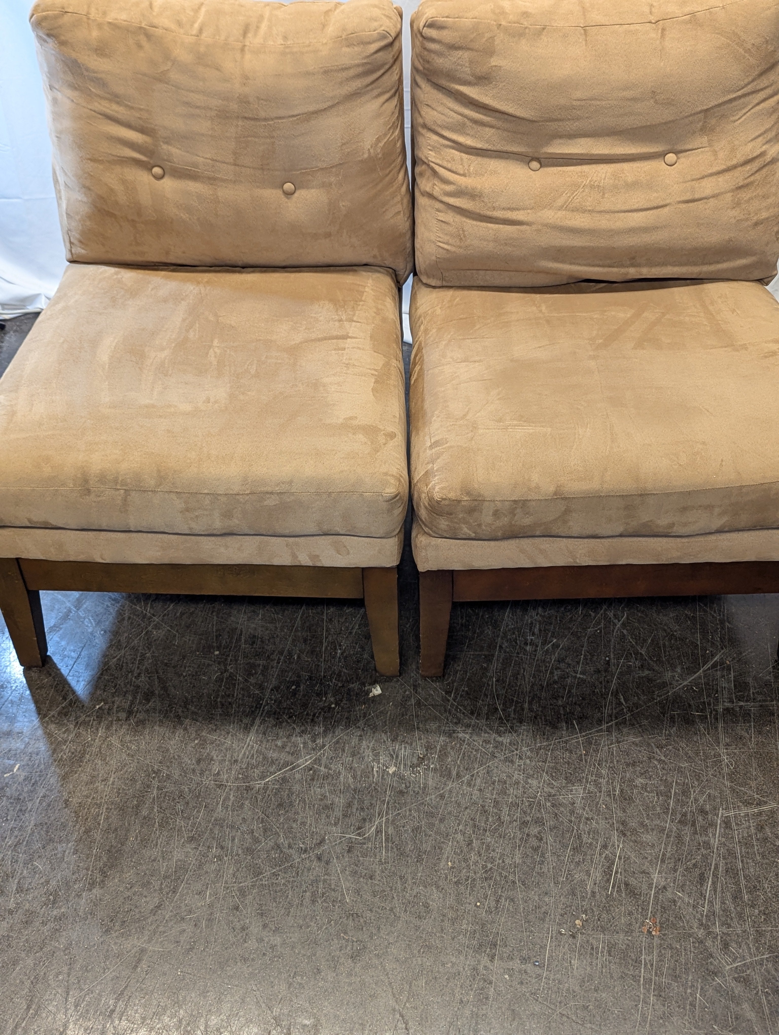 Beige and Wood Microfiber Accent Chair