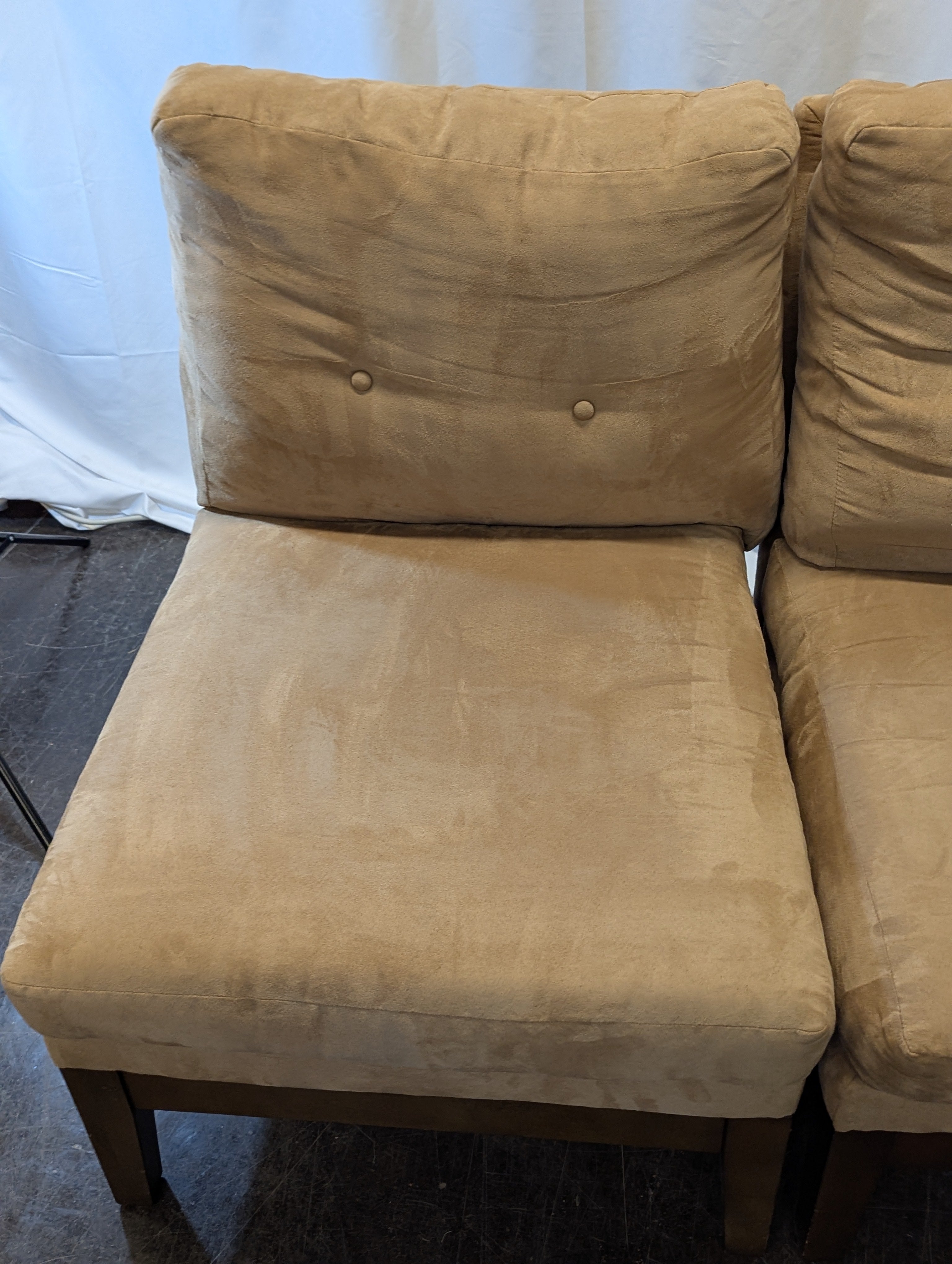 Beige and Wood Microfiber Accent Chair