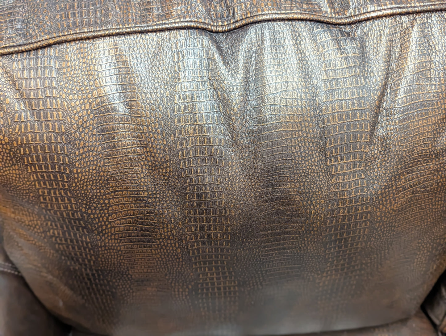 Brown Embossed Leather Couch On Casters