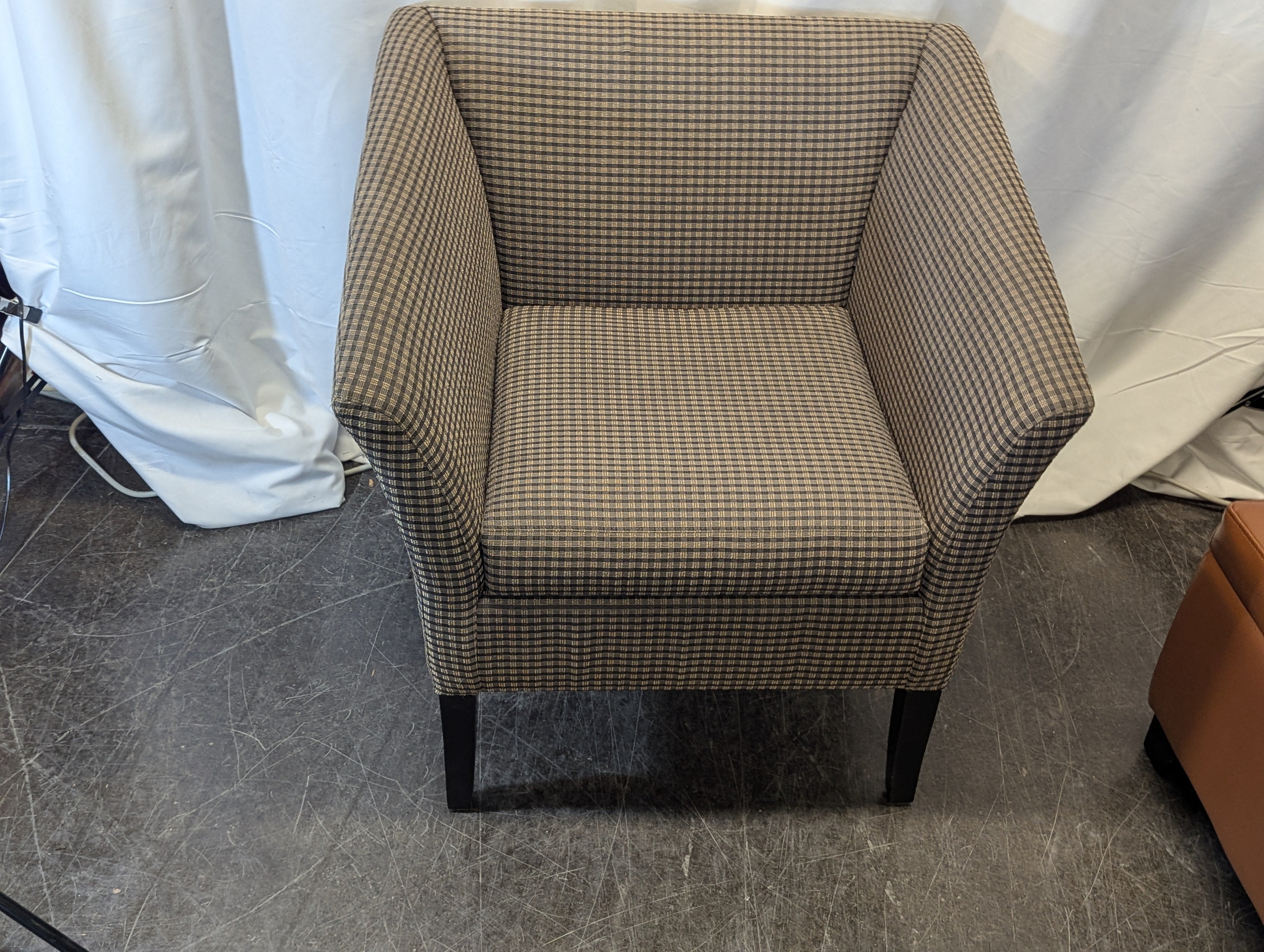 Modern Blue and Tan Plaid Club Chair