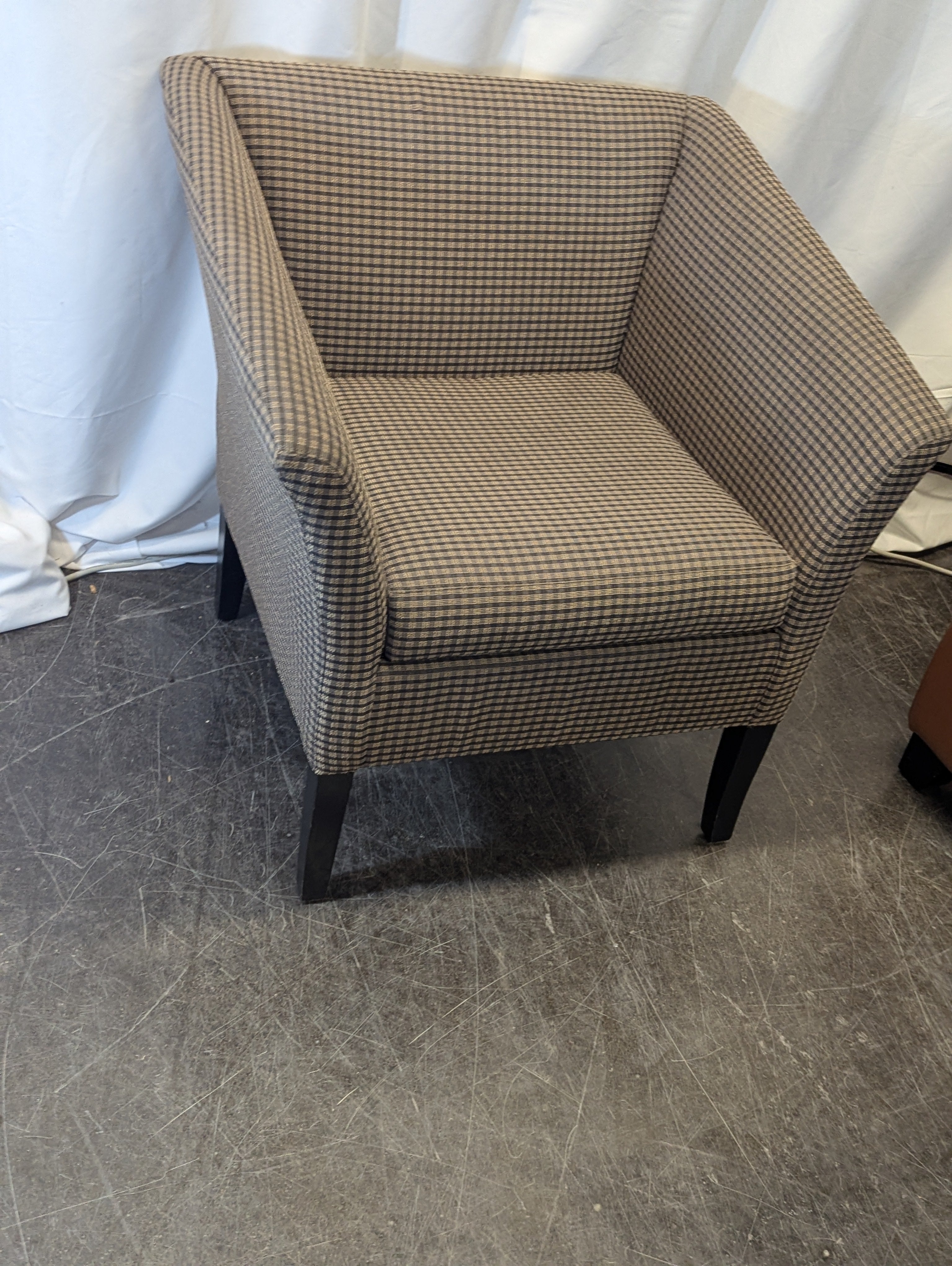 Modern Blue and Tan Plaid Club Chair