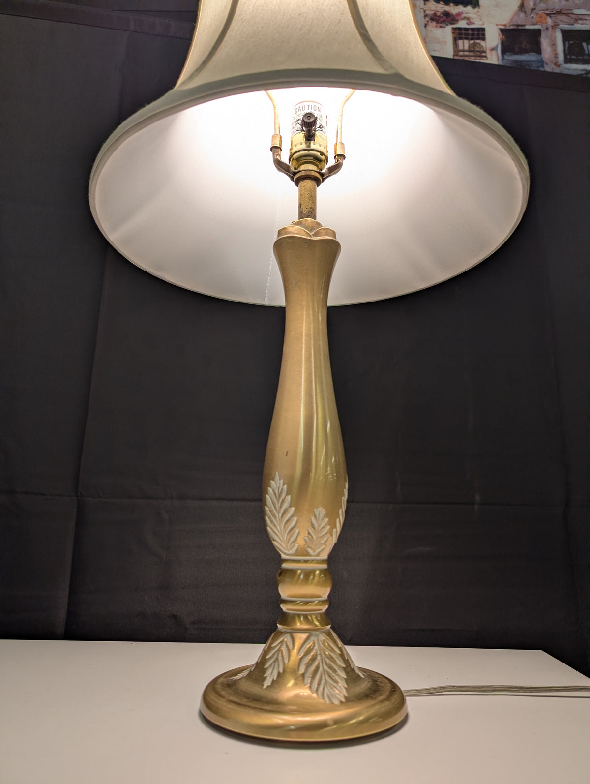 Stiffel Brass Table Lamp with White Bell Shade