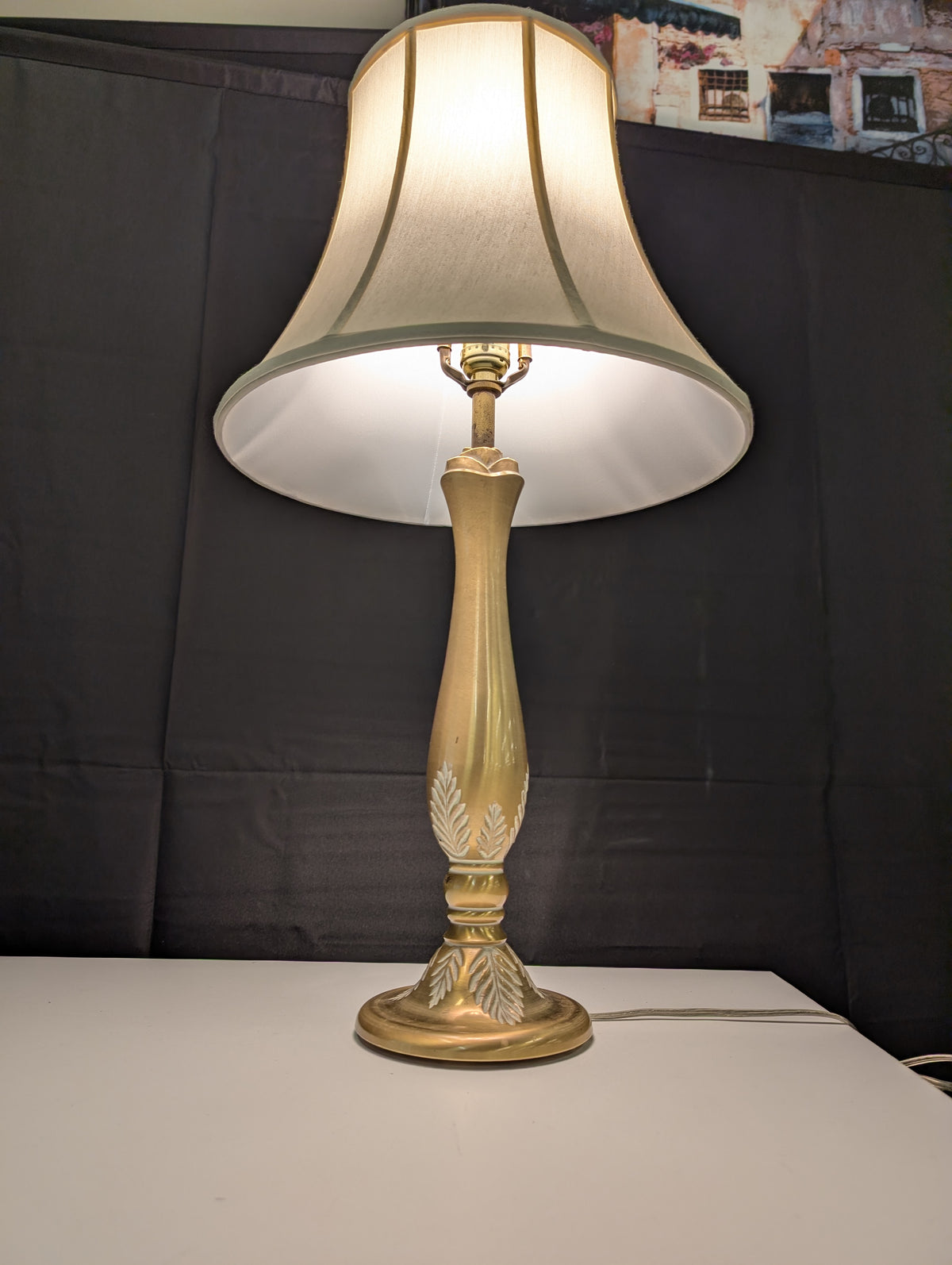 Stiffel Brass Table Lamp with White Bell Shade
