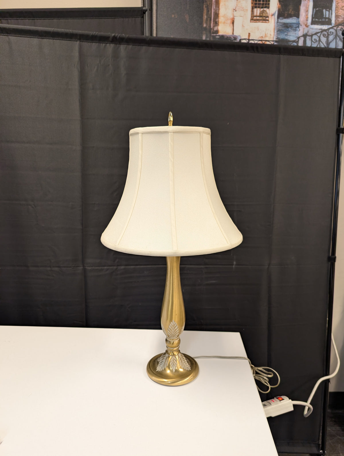 Stiffel Brass Table Lamp with White Bell Shade