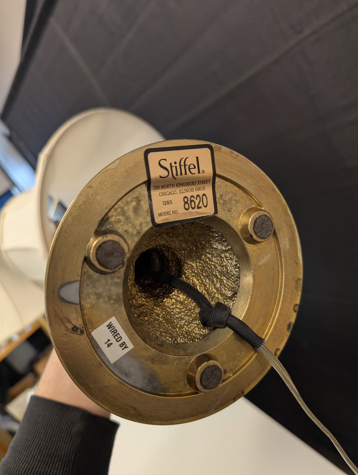 Stiffel Brass Table Lamp with White Bell Shade