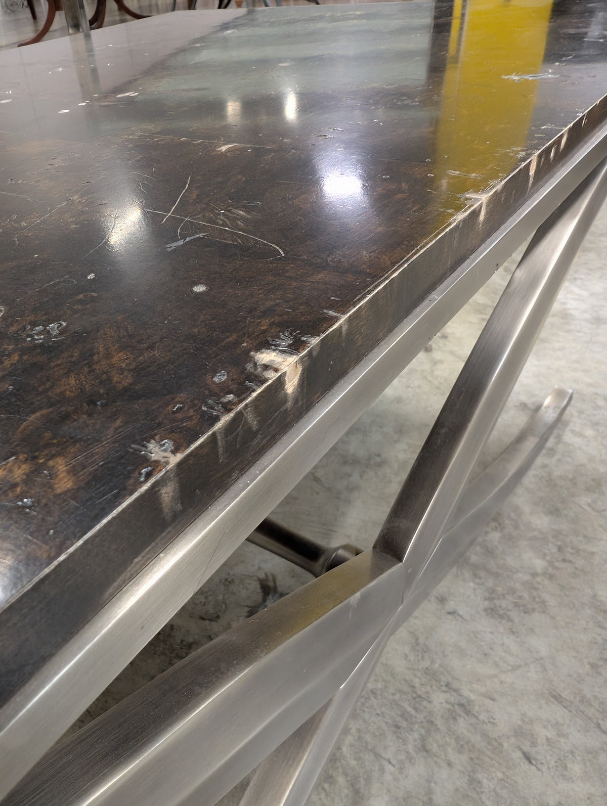 Ethan Allen Brown Marble Metal Base Coffee Table