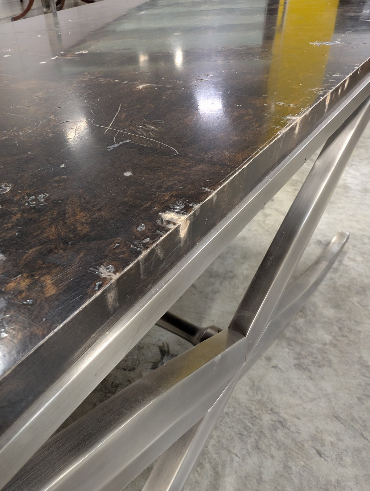 Ethan Allen Brown Marble Metal Base Coffee Table
