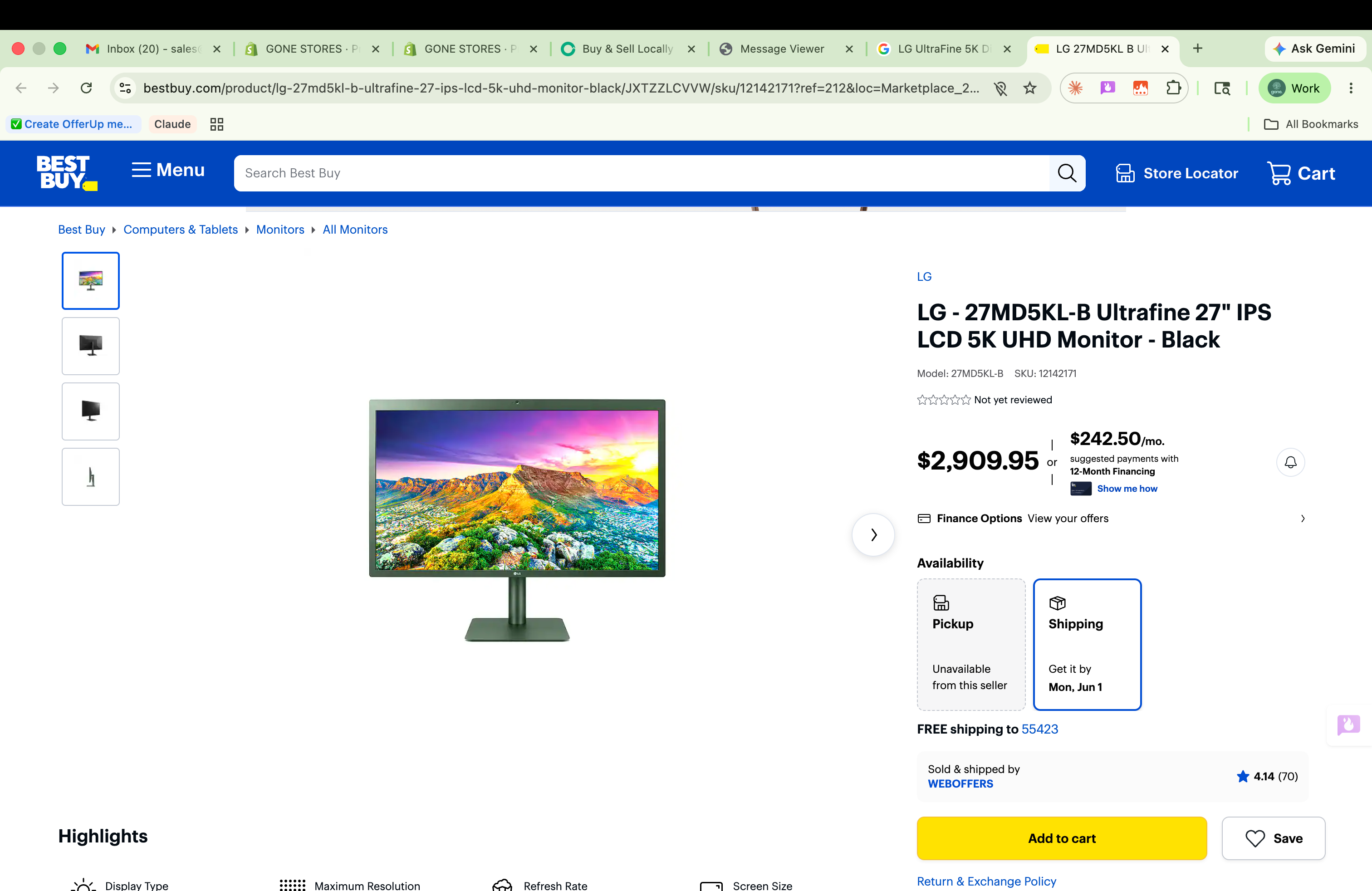 LG UltraFine 5K Display 27MD5KL 27-inch Professional Monitor for Mac
