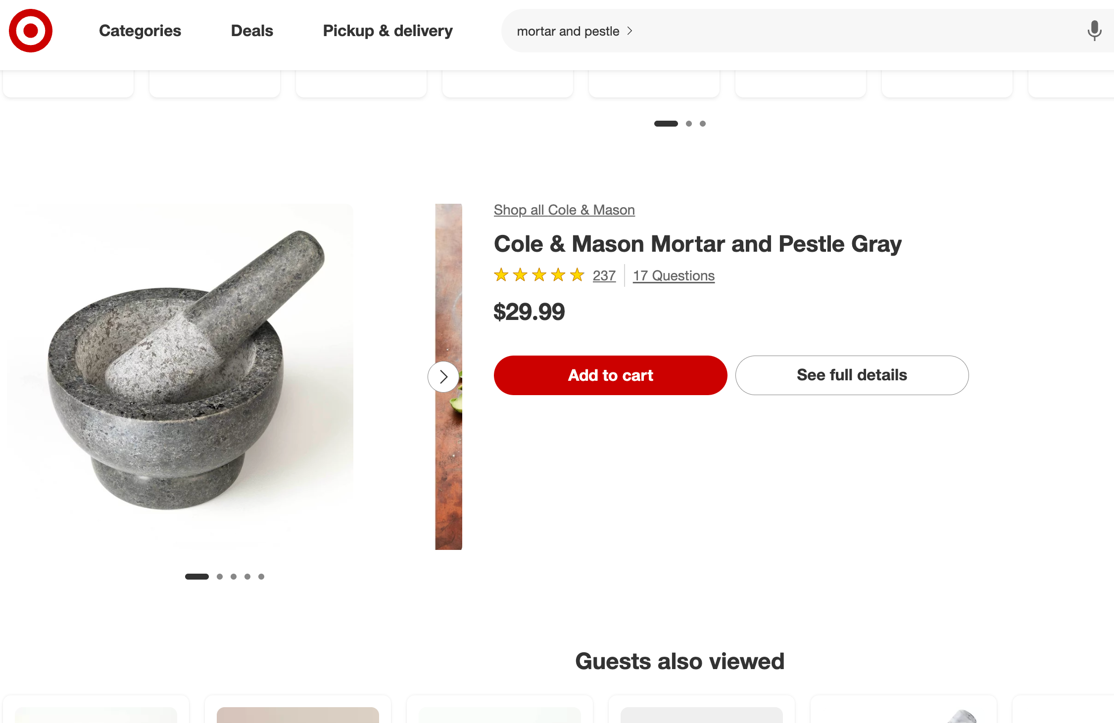 Cole & Mason Sturdy Granite Mortar and Pestle Set for Kitchen Use