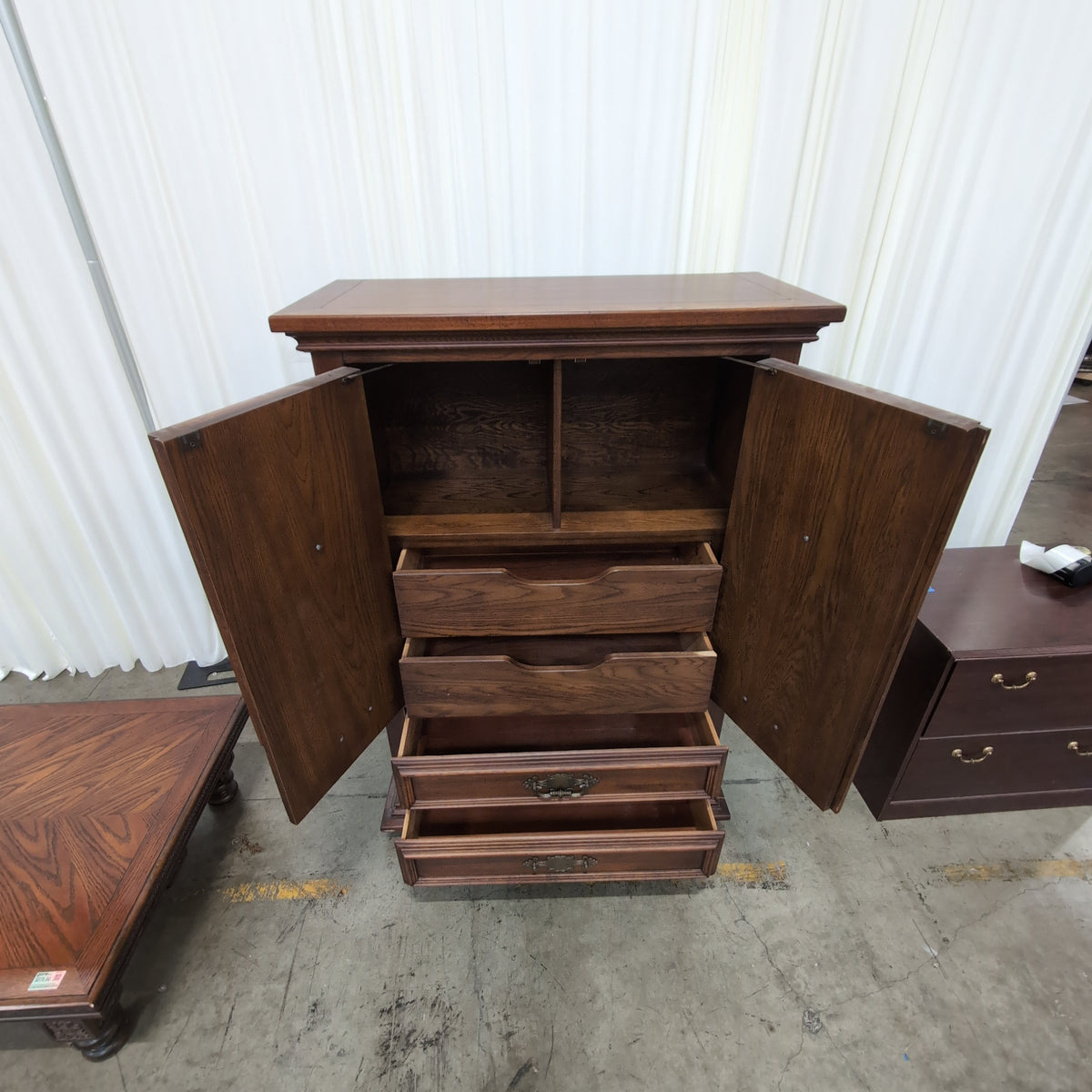 Link Taylor Furniture Dark Brown Wood French Provincial Style Armoire with Ornate Hardware