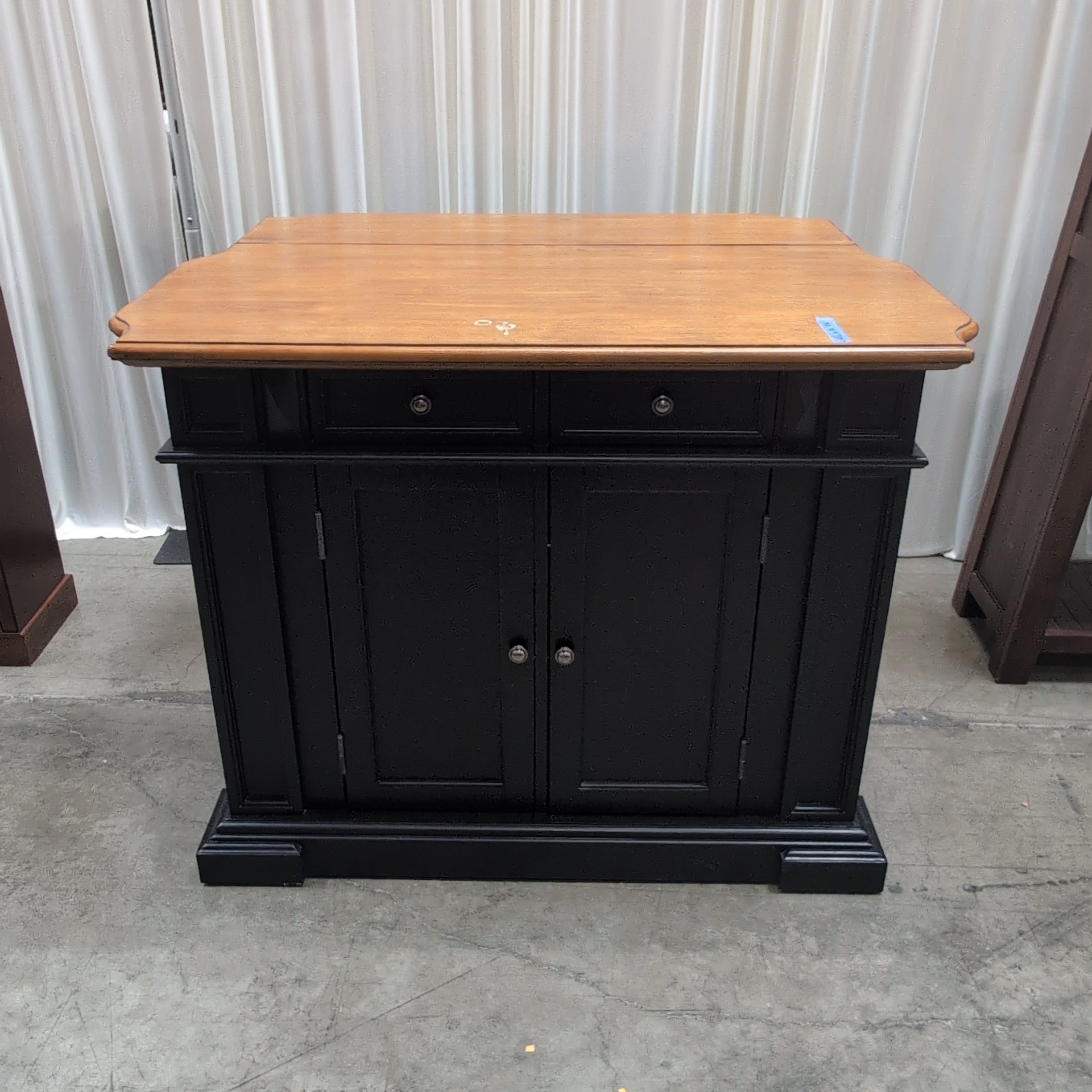 Black and Wood Kitchen Island with Drop-Leaf Top