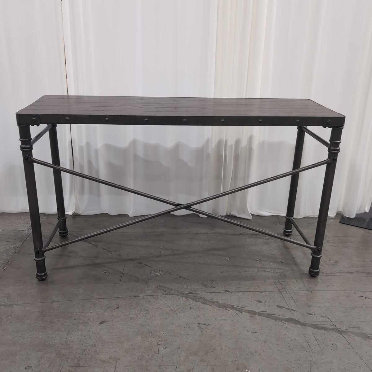 Industrial Dark Wood Console Table with Matching Bench