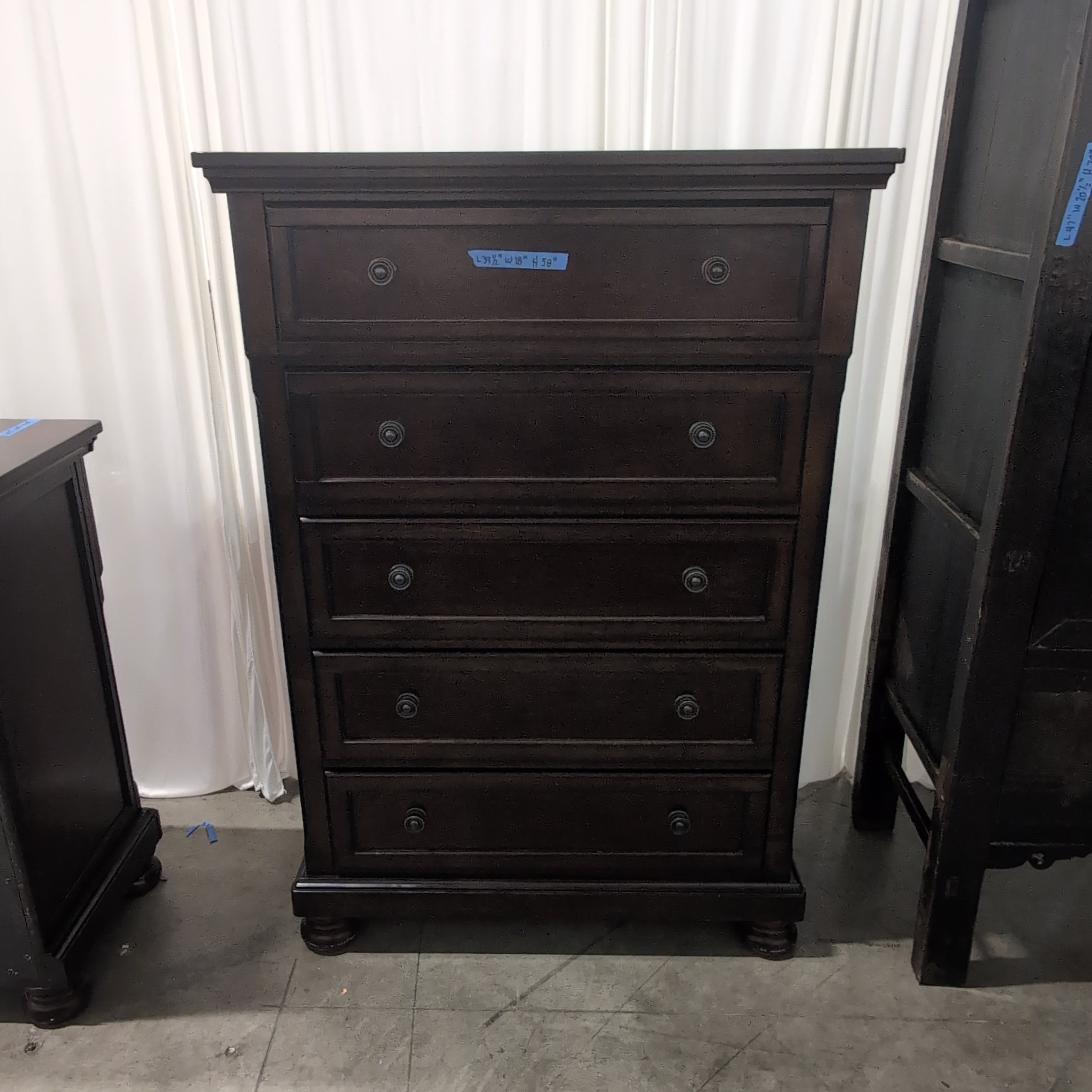 Traditional Dark Wood Five-Drawer Dresser