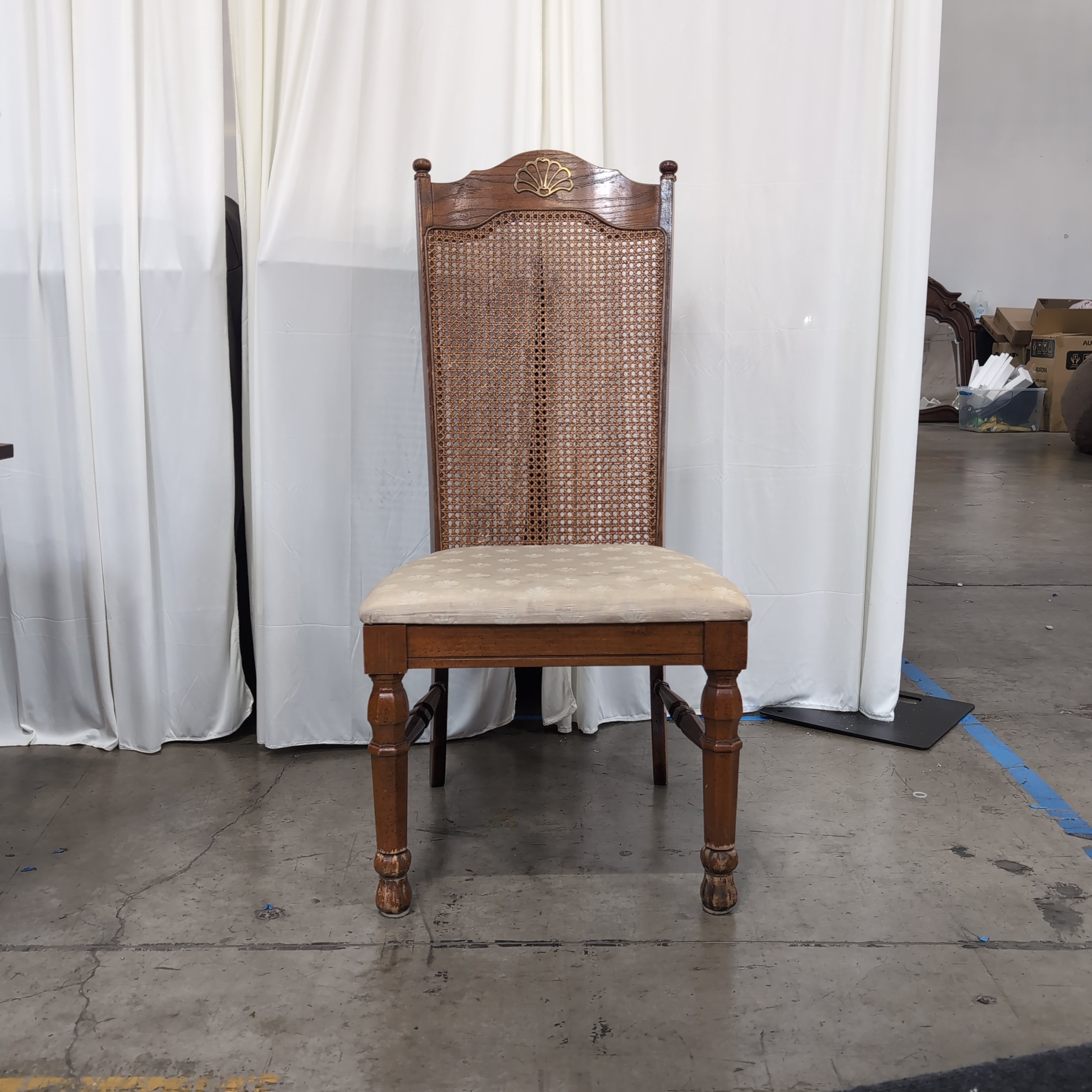 French Provincial Brown Wood Dining Chair with Shell Detail