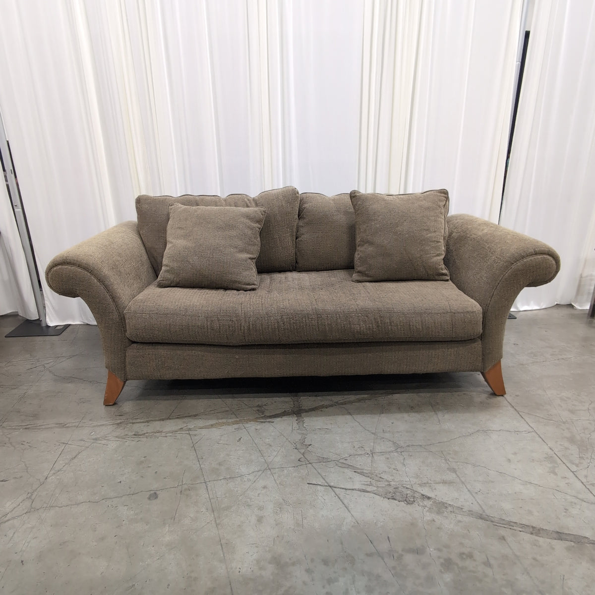 Taupe Textured Fabric Rolled Arm Couch